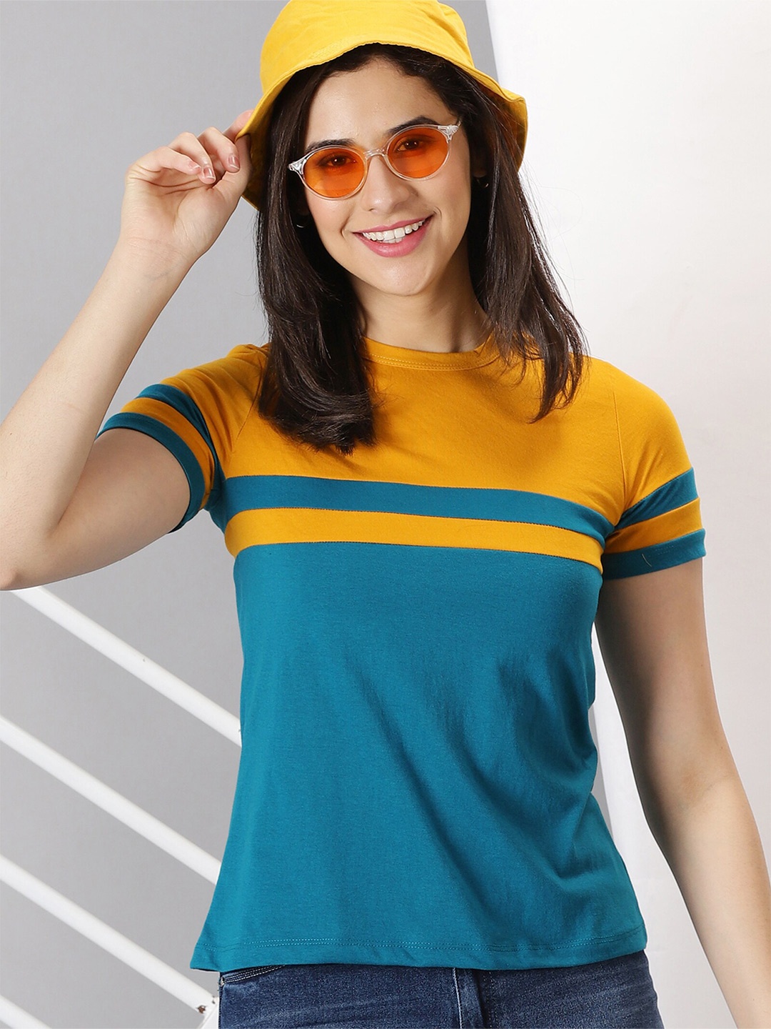

AUSK Colorblocked Round Neck T-shirt, Yellow