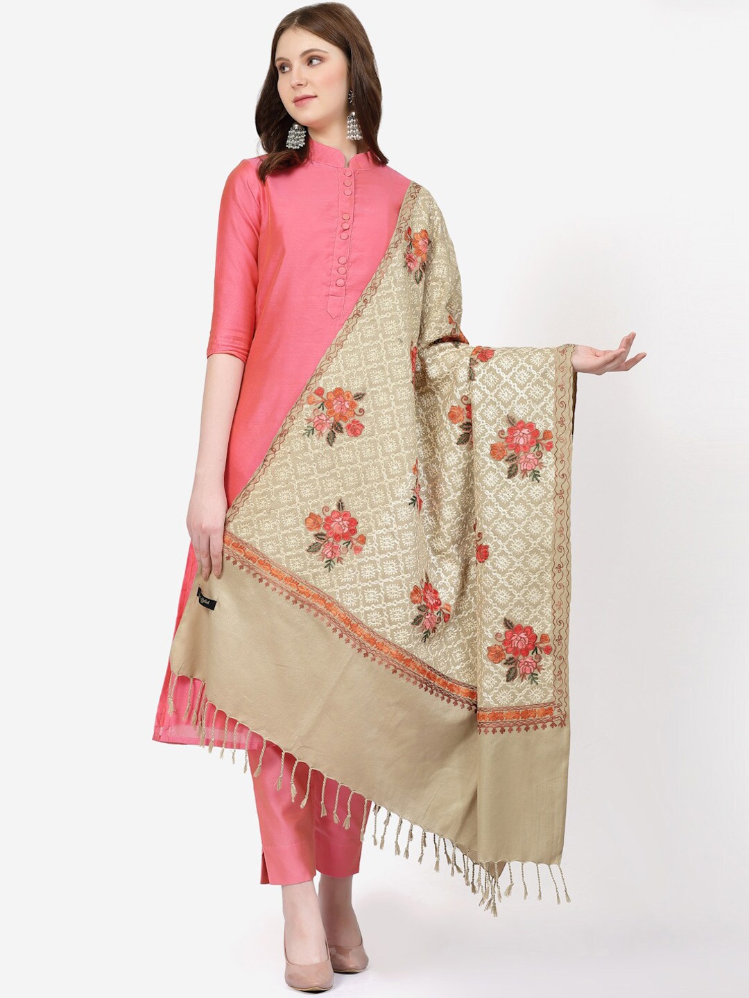 

SWI Stylish Floral Embroidery Shawl, Beige