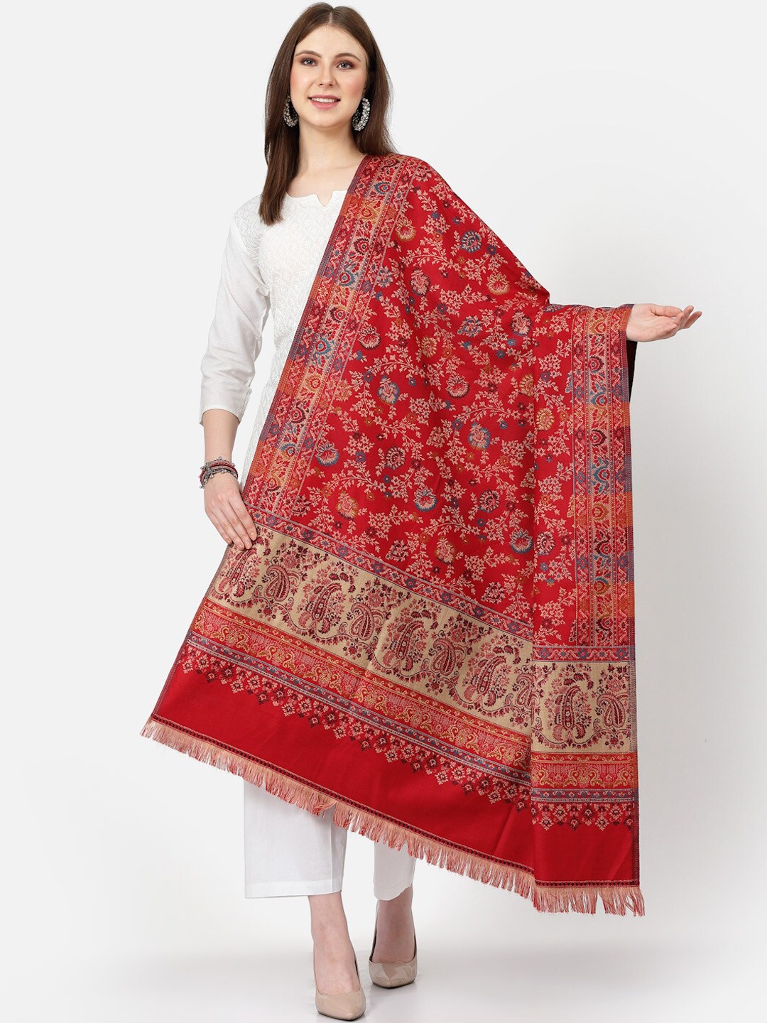 

SWI Stylish Floral Woven Design Shawl, Maroon