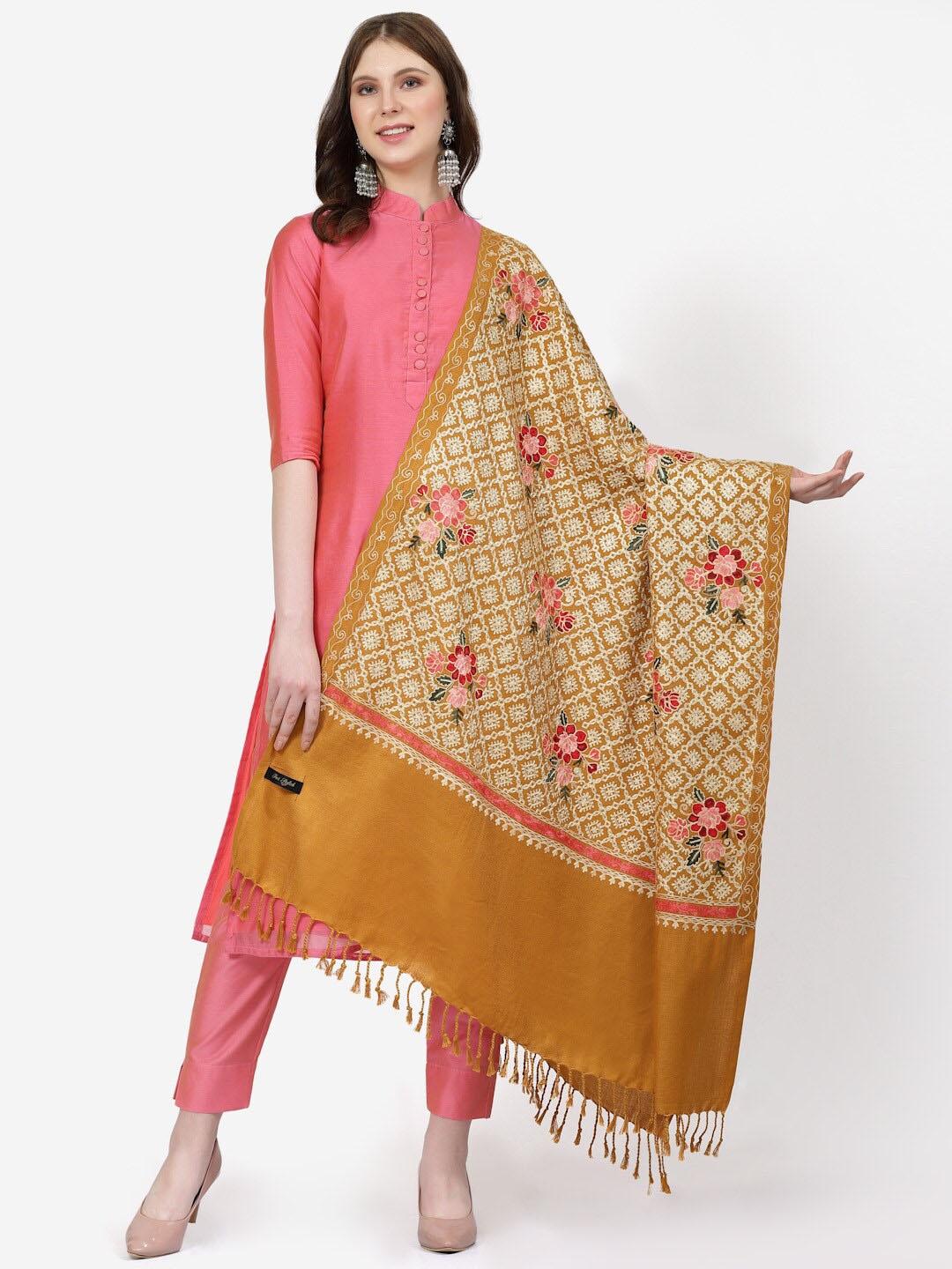 

SWI Stylish Ethnic Motifs Embroidered Shawl, Mustard