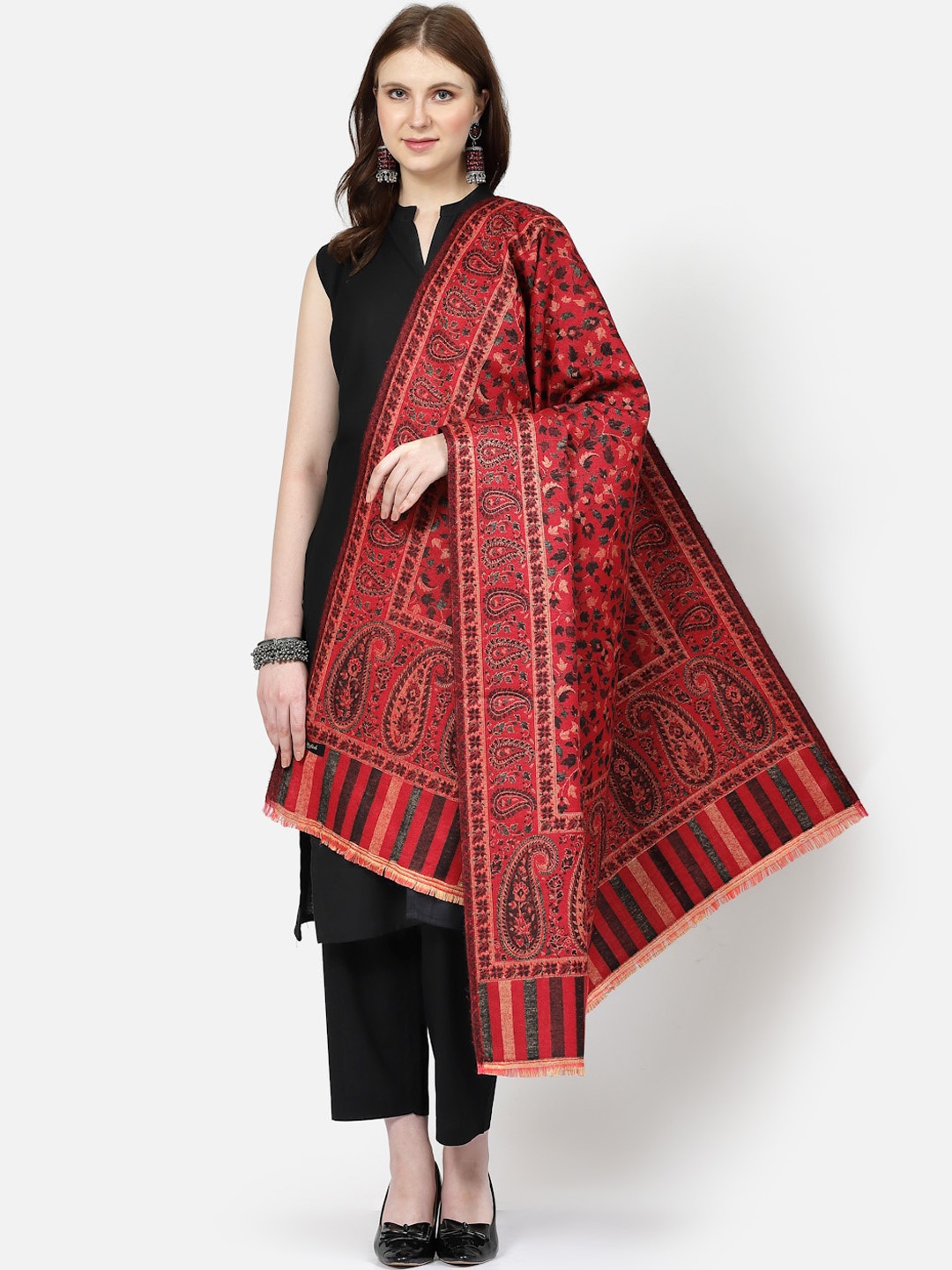 

SWI Stylish Ethnic Motifs Woven Design Shawl, Maroon