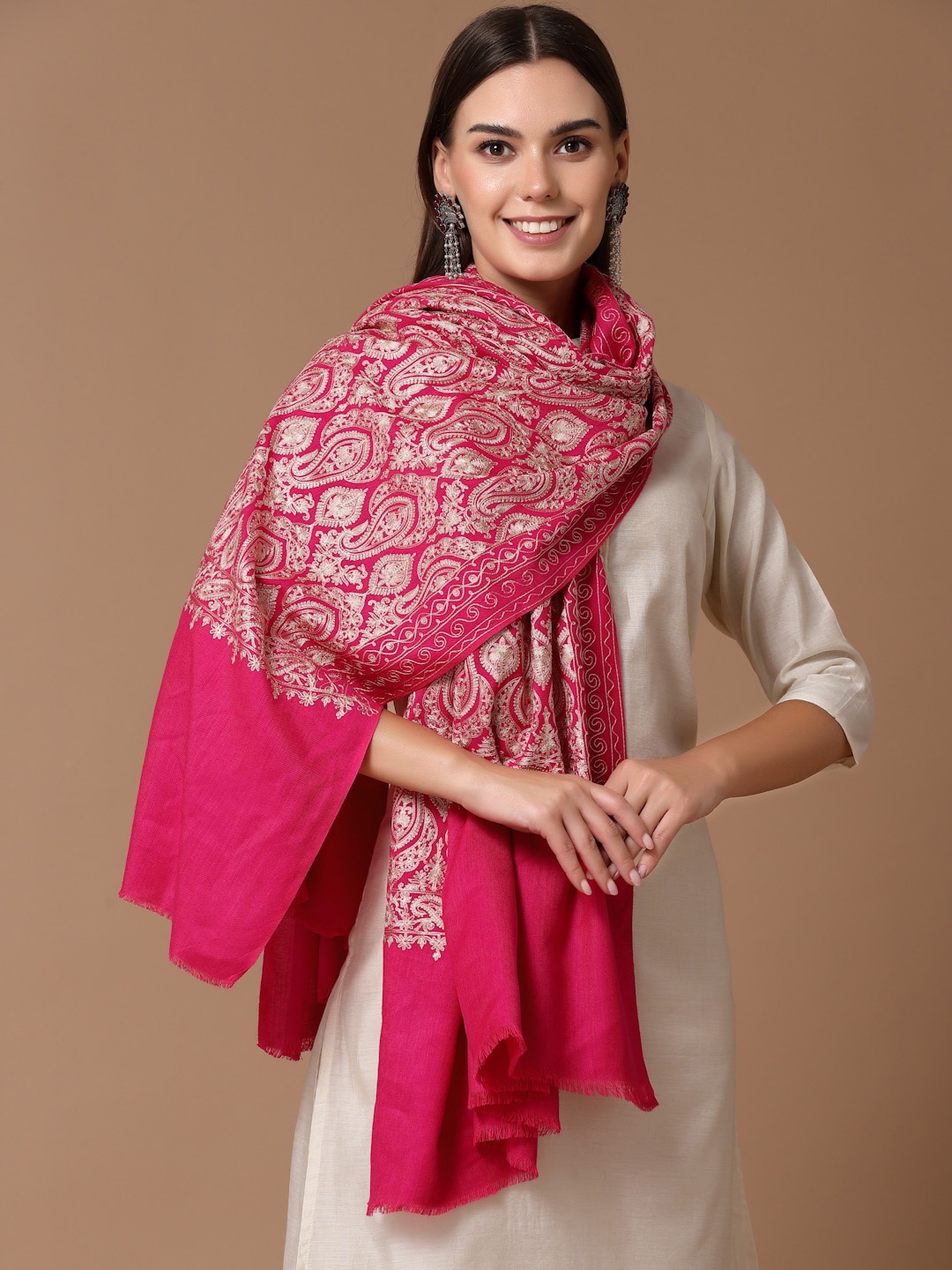 

SWI Stylish Aari Embroidered Wool Shawl, Magenta