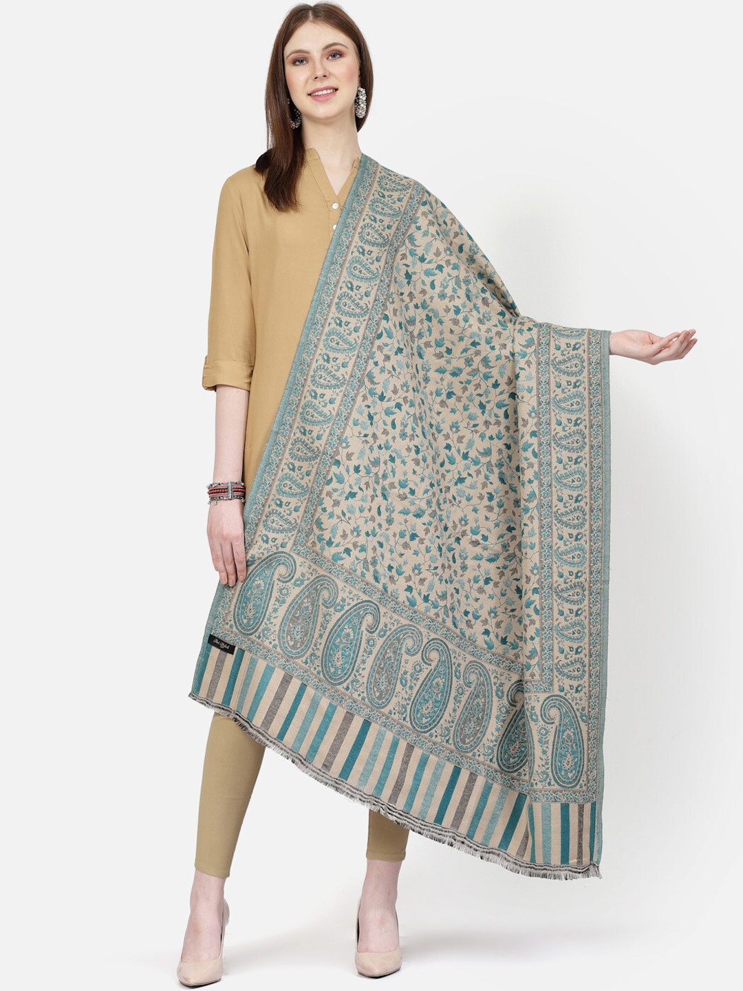 

SWI Stylish Woven-Design Woollen Shawl, Sea green