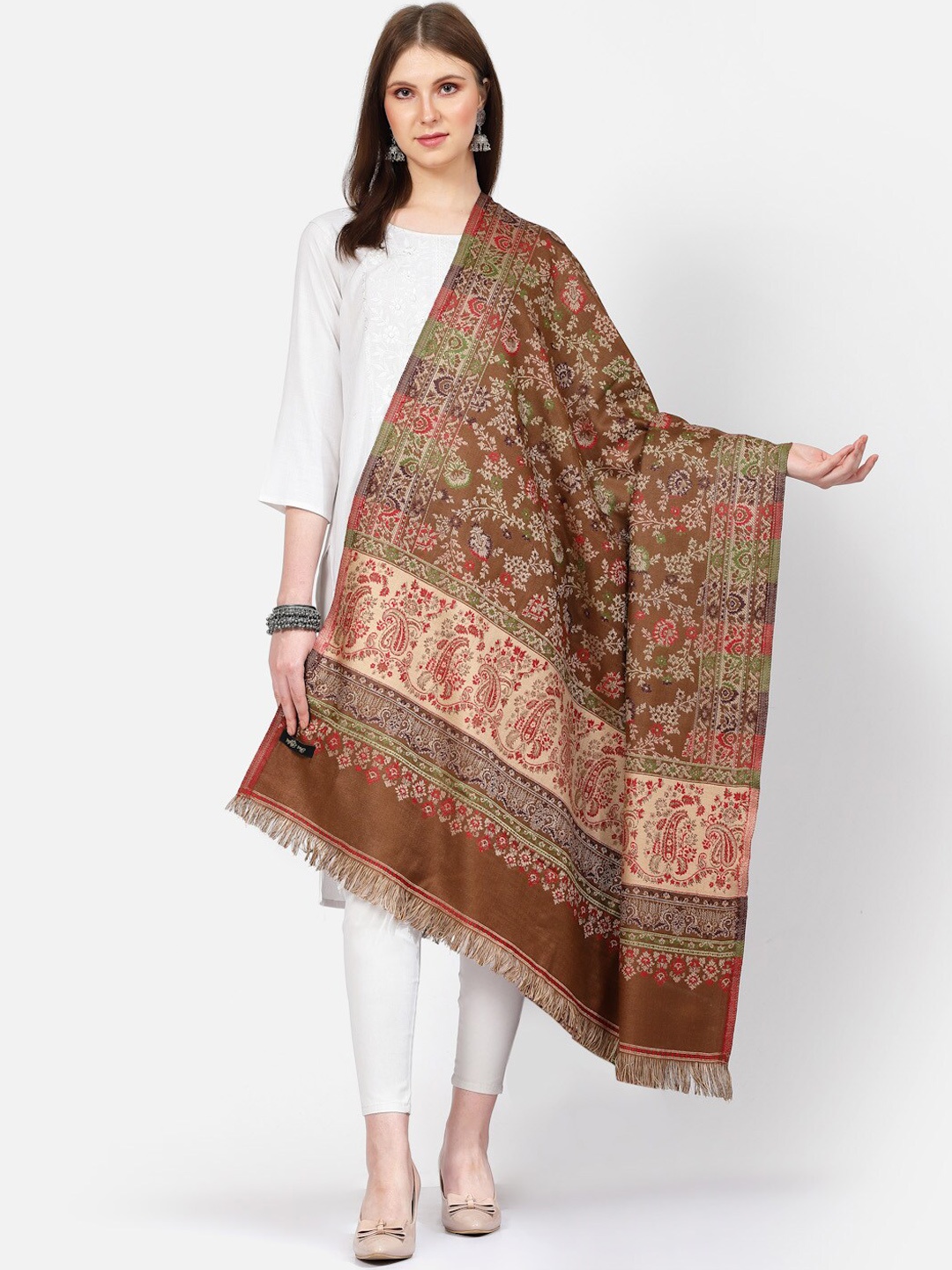 

SWI Stylish Floral Woven Design Shawl, Brown