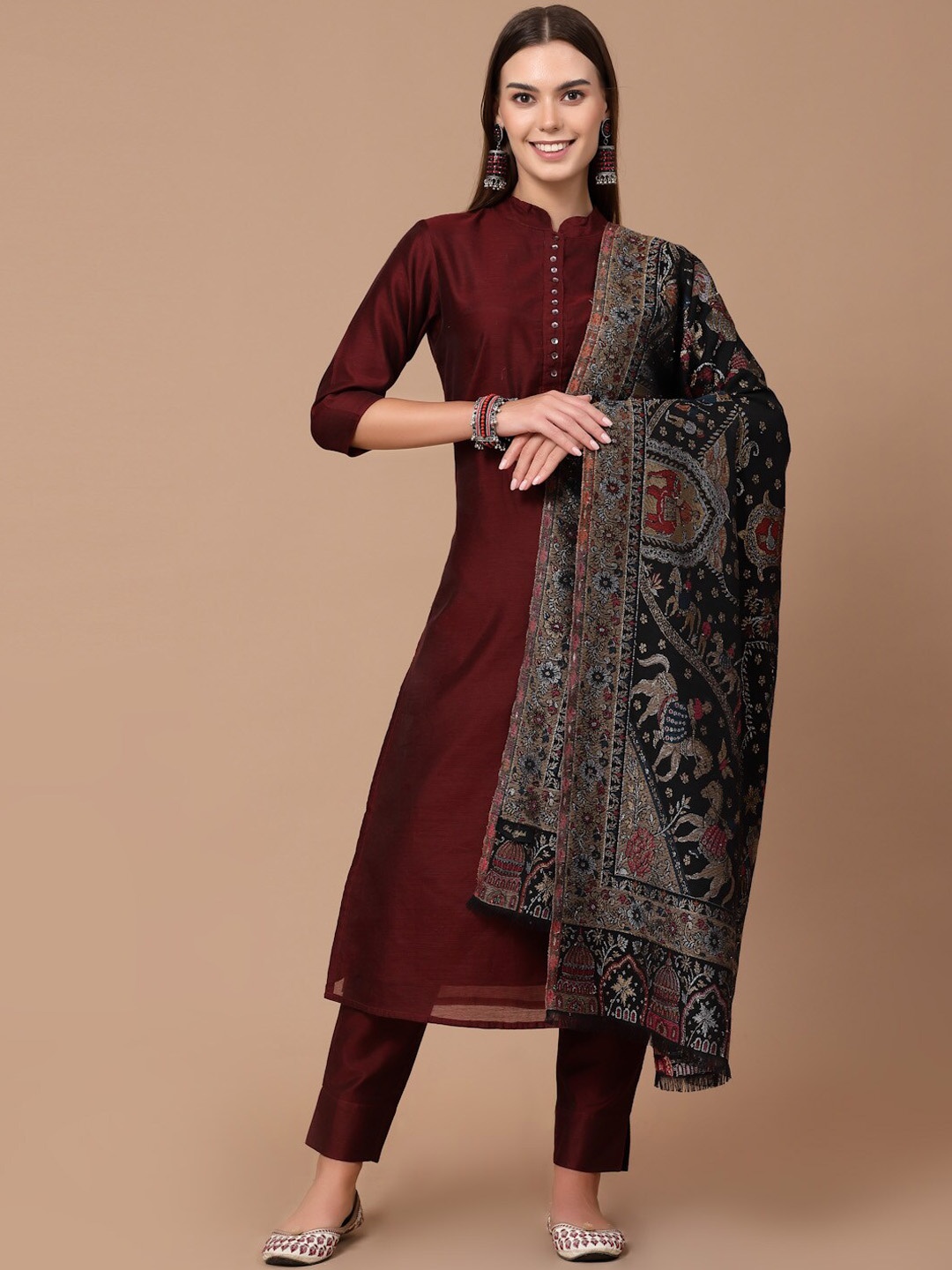 

SWI Stylish Ethnic Motifs Woven Design Shawl, Black