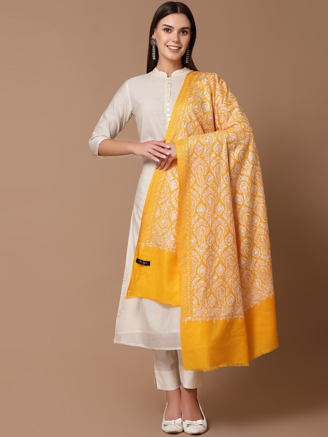 

SWI Stylish Aari Embroidery Shawl, Yellow