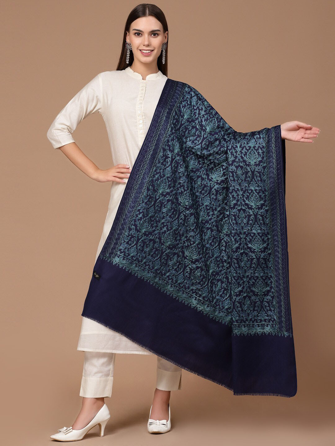 

SWI Stylish Silky Aari Embroidery Shawl, Navy blue