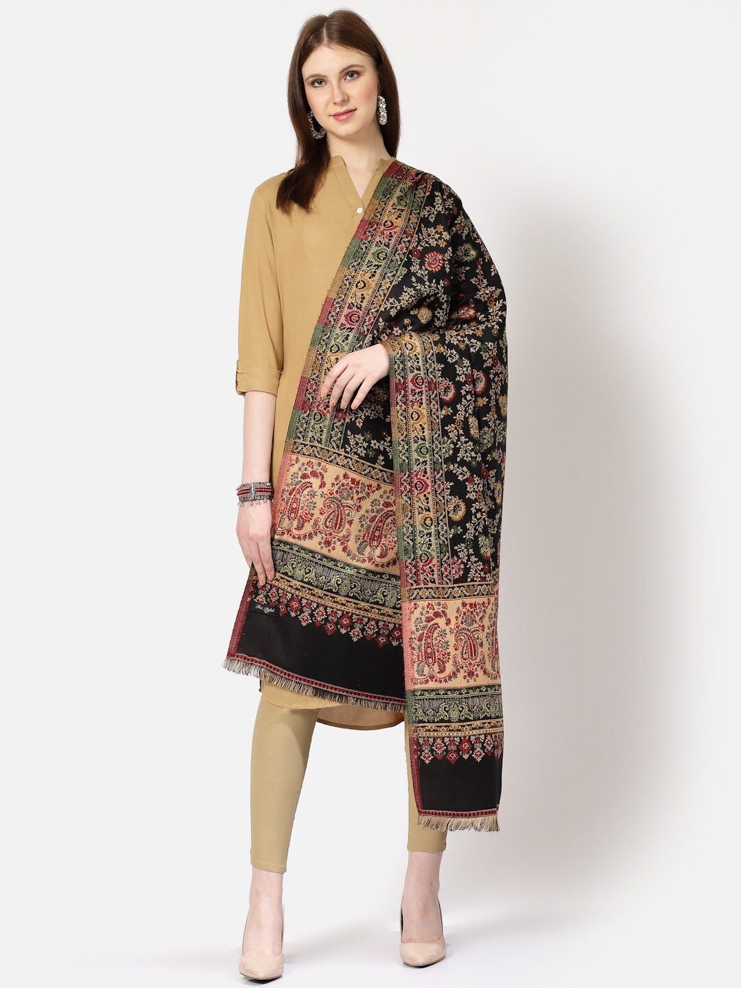 

SWI Stylish Woven-Design Woollen Shawl, Black