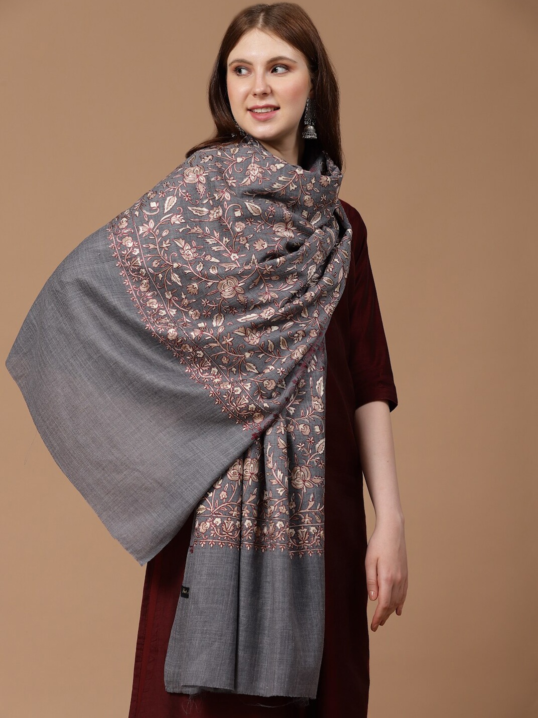 

SWI Stylish Woven-Design Woollen Shawl, Grey