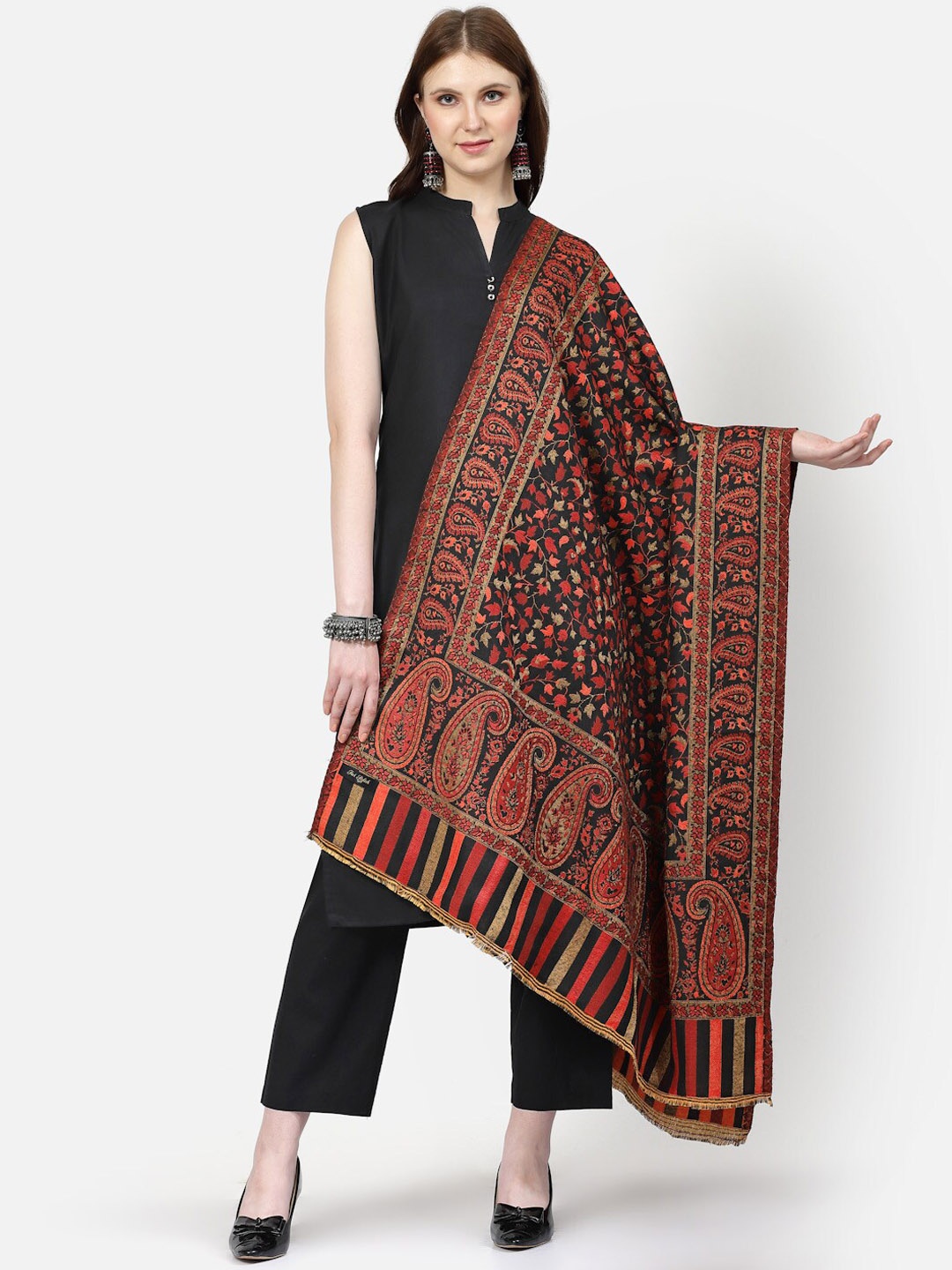 

SWI Stylish Ethnic Motifs Woven Design Shawl, Black