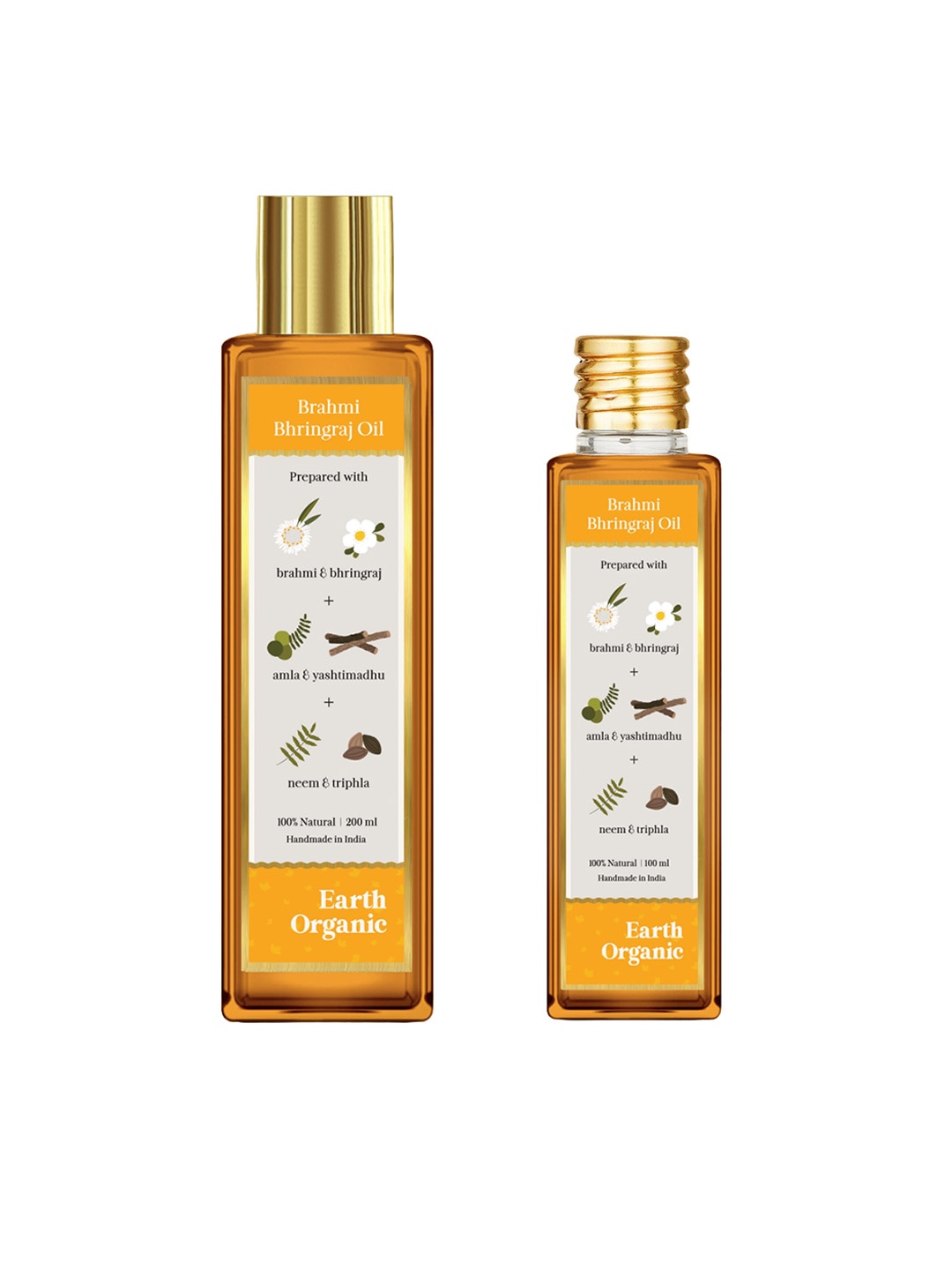 

Earth Organic Set Of 2 Brahmi Bhringraj Hair Oils - 200ml &100ml, Brown