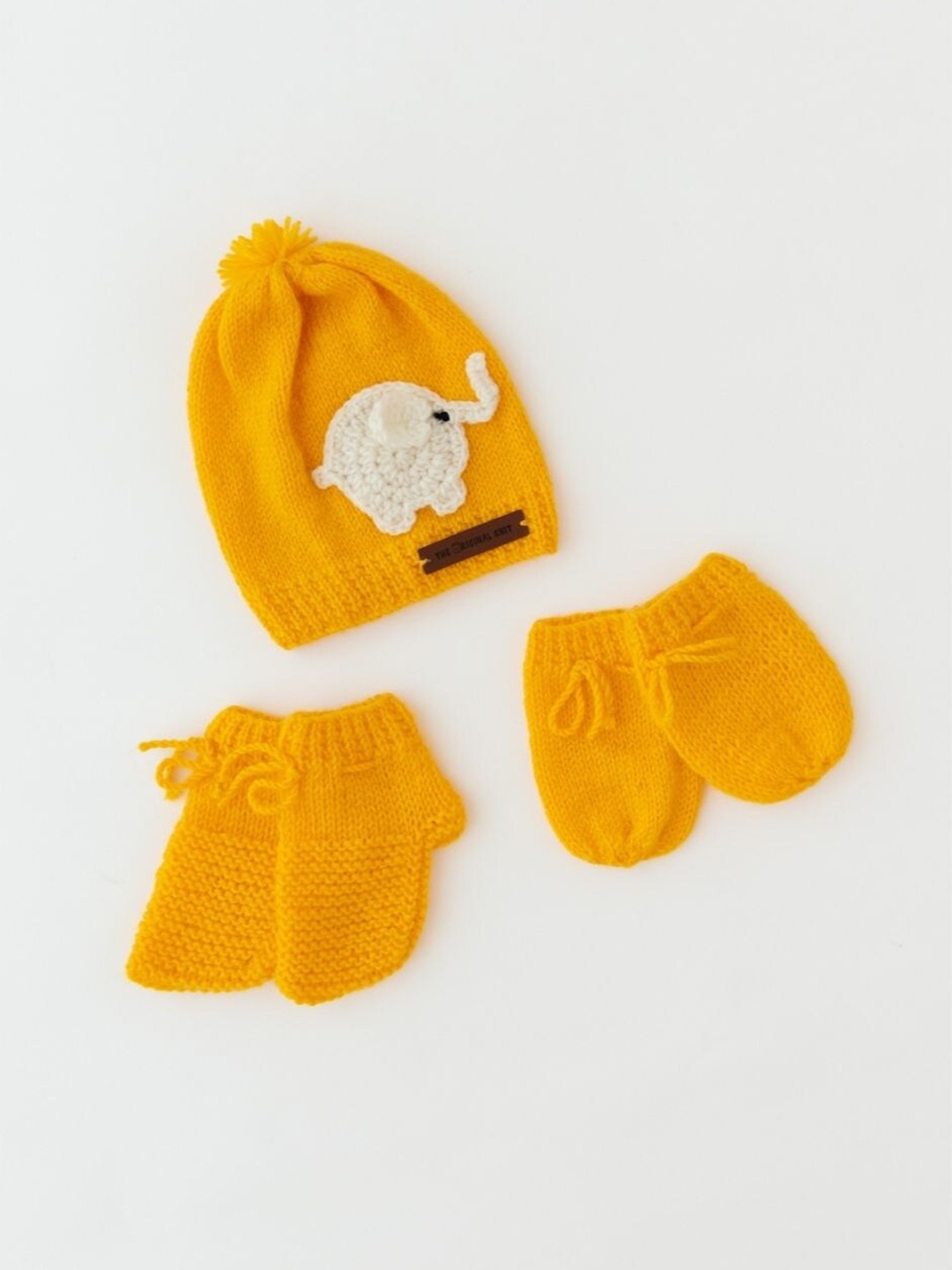 

The Original Knit Infants Embroidered Acrylic Beanie With Socks & Mittens, Yellow