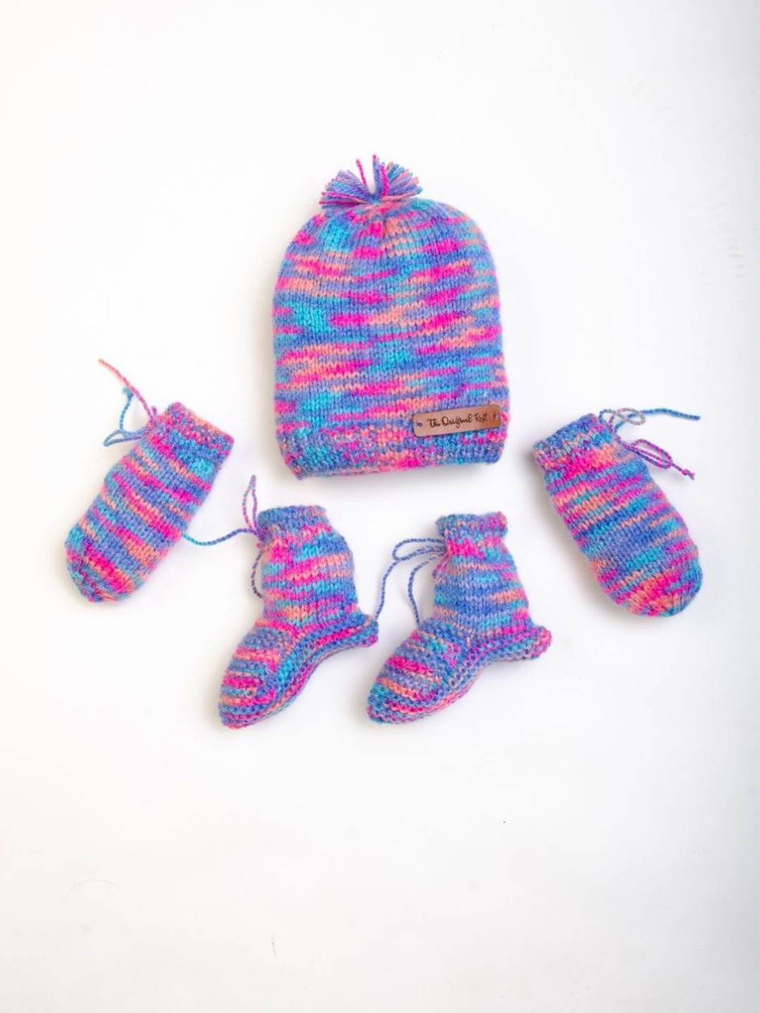 

The Original Knit Infants Kids Printed Beanie Cap With Socks & Mittens, Blue