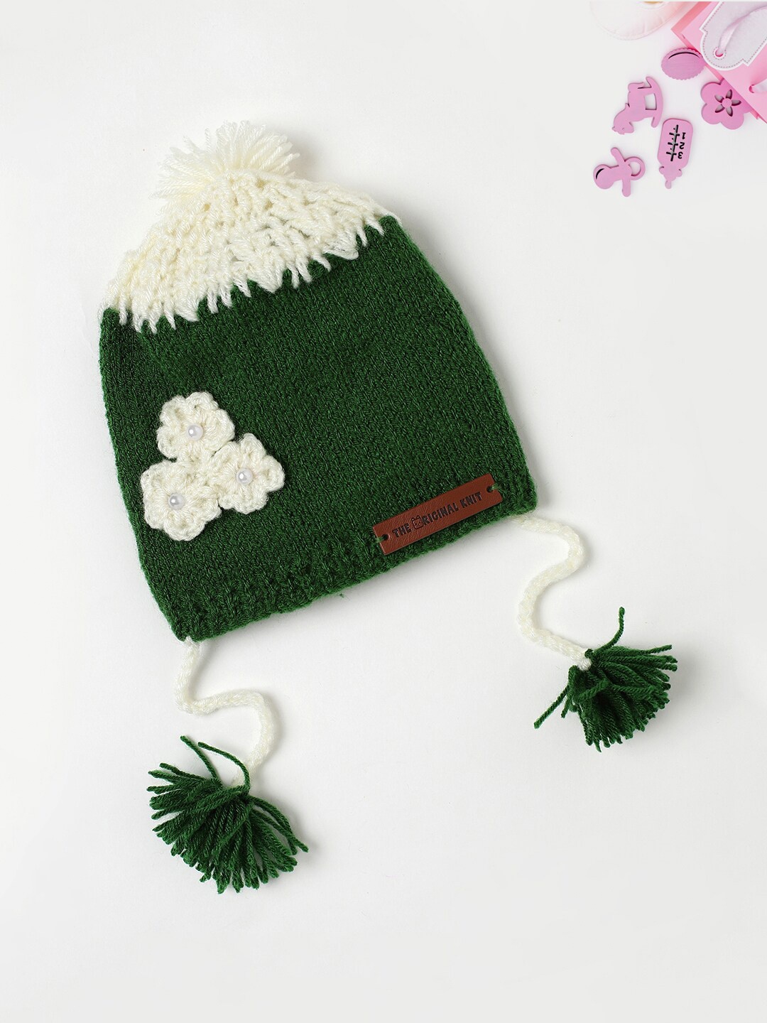 

The Original Knit Infants Self Design Embellished Acrylic Beanie Cap, Green