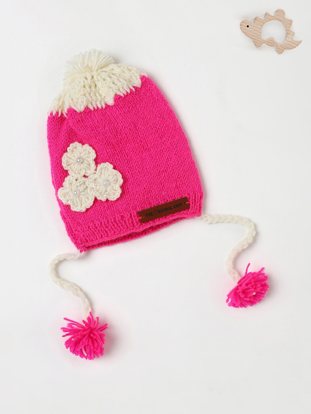 

The Original Knit Kids Flower Embellished Acrylic Beanie, Pink