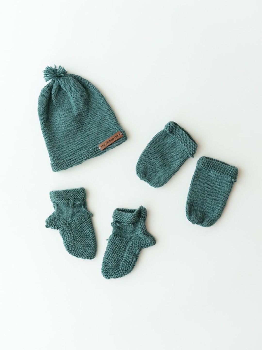 

The Original Knit Infants Self Design Acrylic Beanie With Mittens & Socks, Green