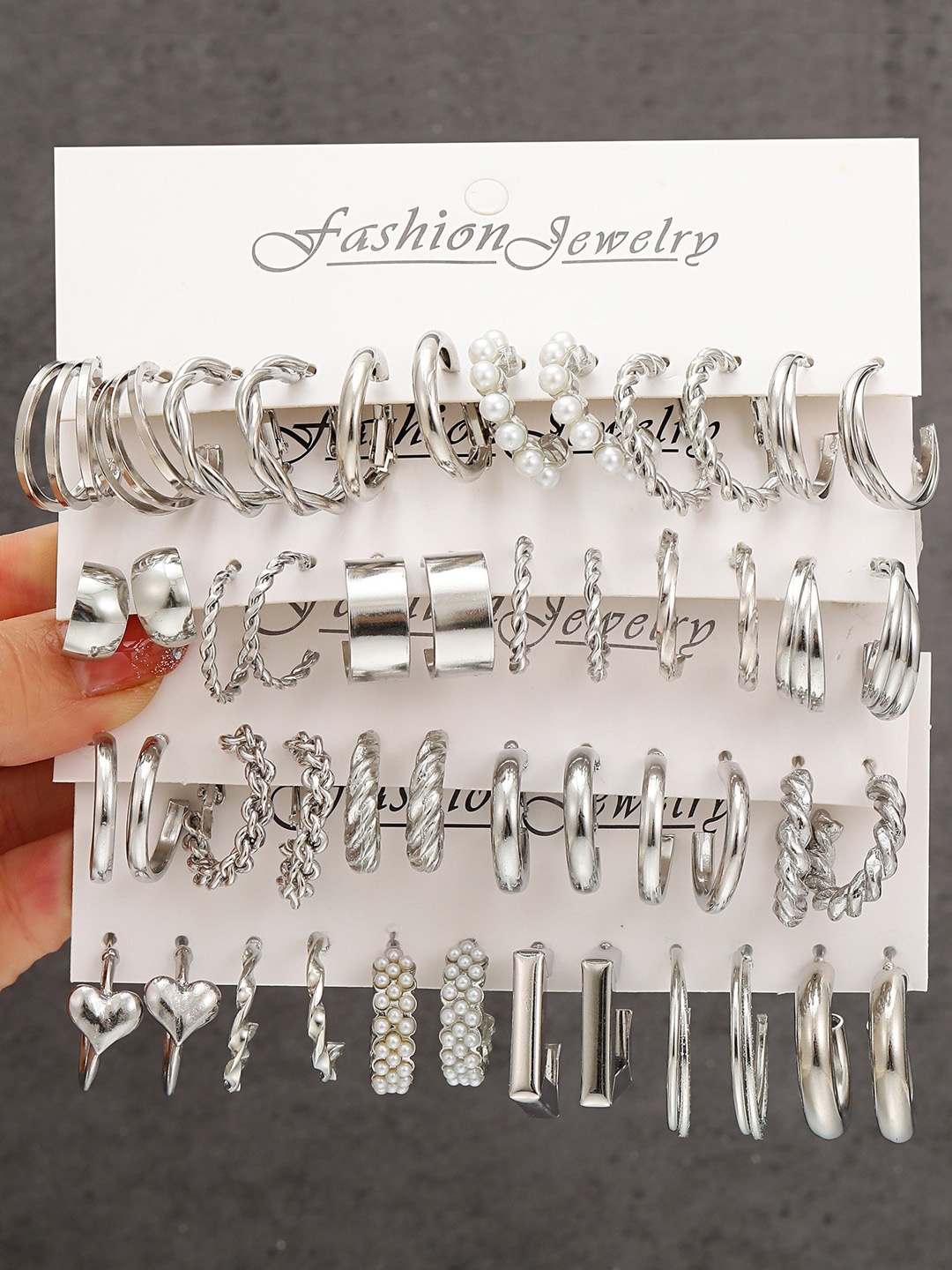 

Shining Diva Fashion Set Of 24 Silver-Plated Contemporary Hoop Earrings