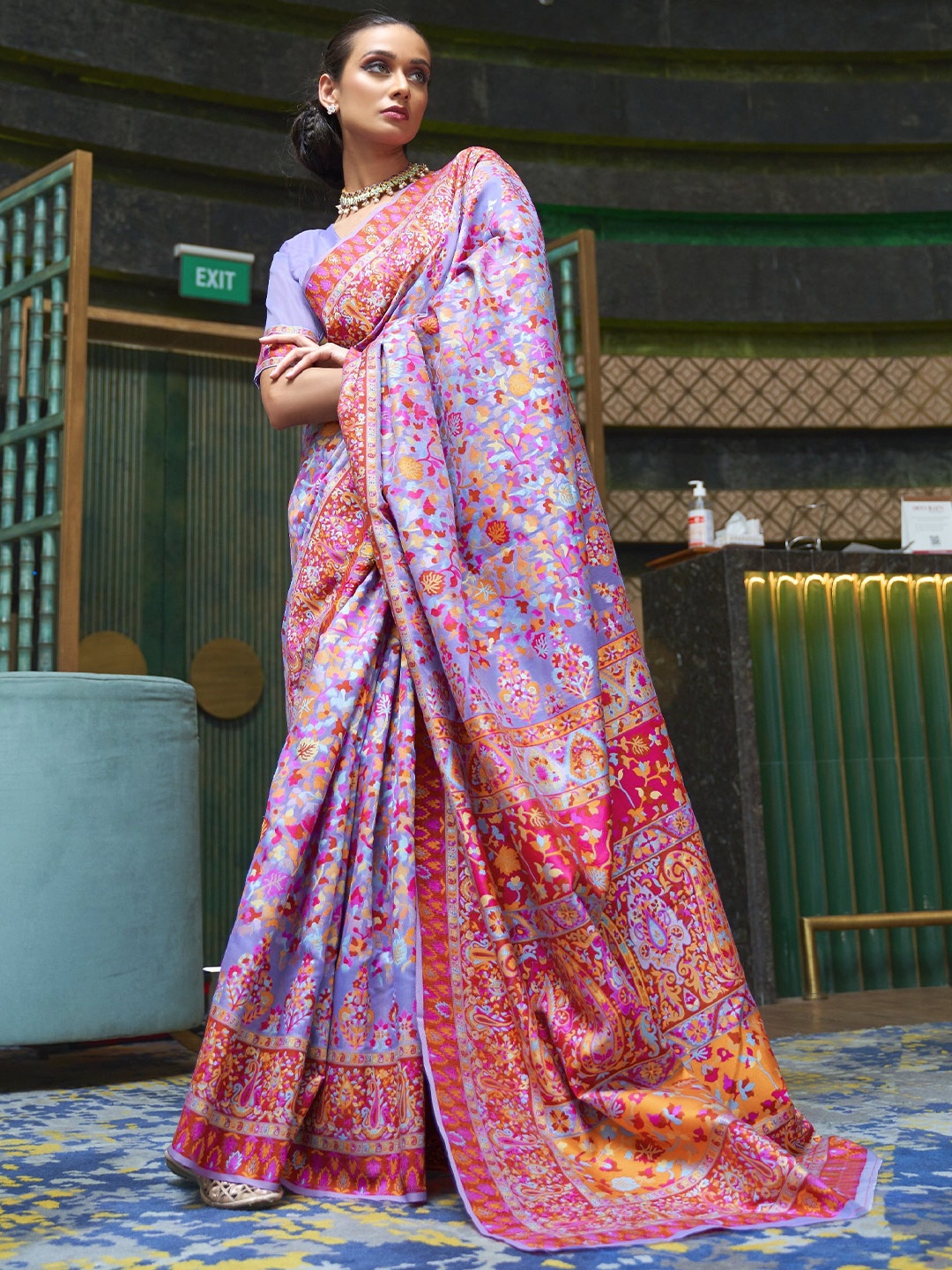 

MOKSHA DESIGNS Woven Design Pure Silk Kanjeevaram Saree, Purple