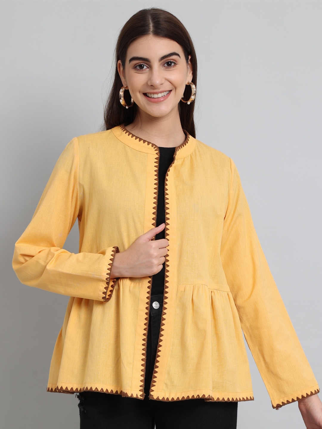 

Just Wow Long Sleeves Open Front Shrug, Yellow