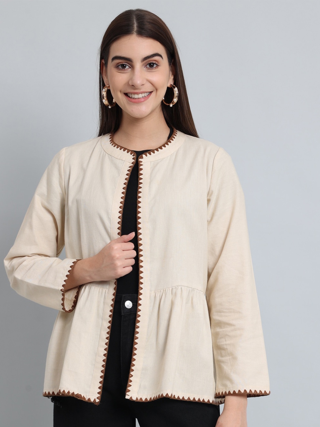 

Just Wow Long Sleeves Open Front Shrug, Cream