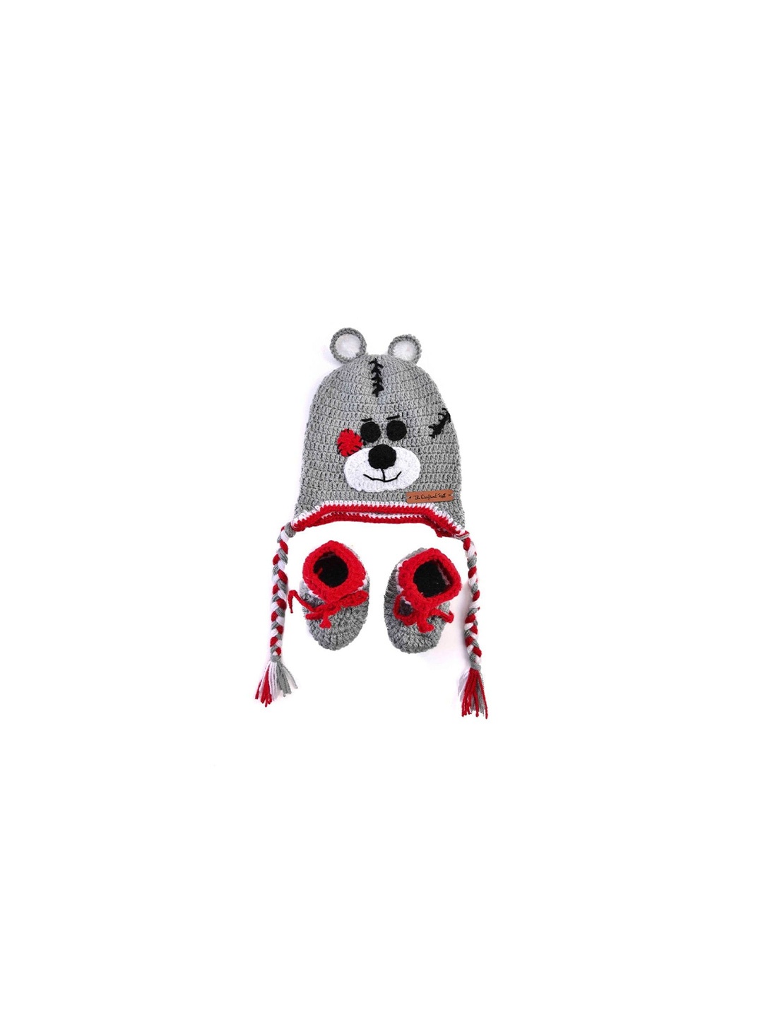 

The Original Knit Infants Self Design Acrylic Beanie Cap With Socks, Grey