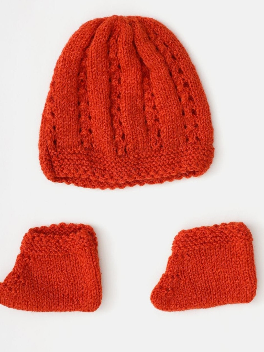 

The Original Knit Infant Kids Self Design Acrylic Beanie With Socks, Rust