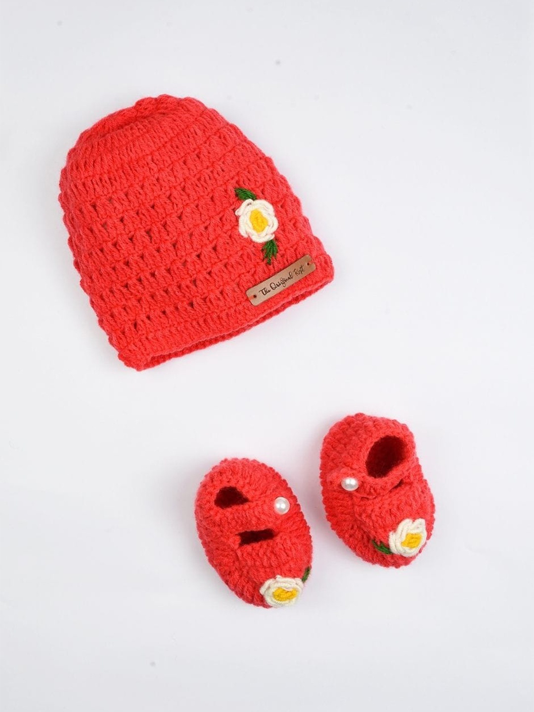 

The Original Knit Infants Kids Embroidered Acrylic Beanie With Socks, Red