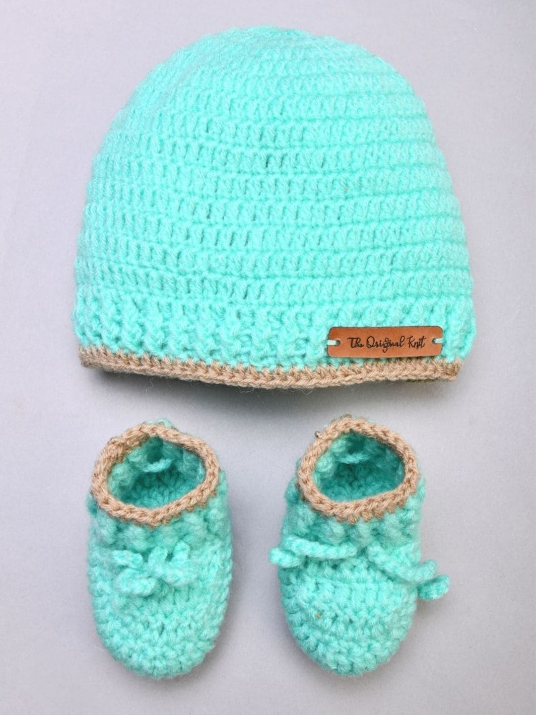 

The Original Knit Infants Self Design Acrylic Beanie & Socks, Sea green