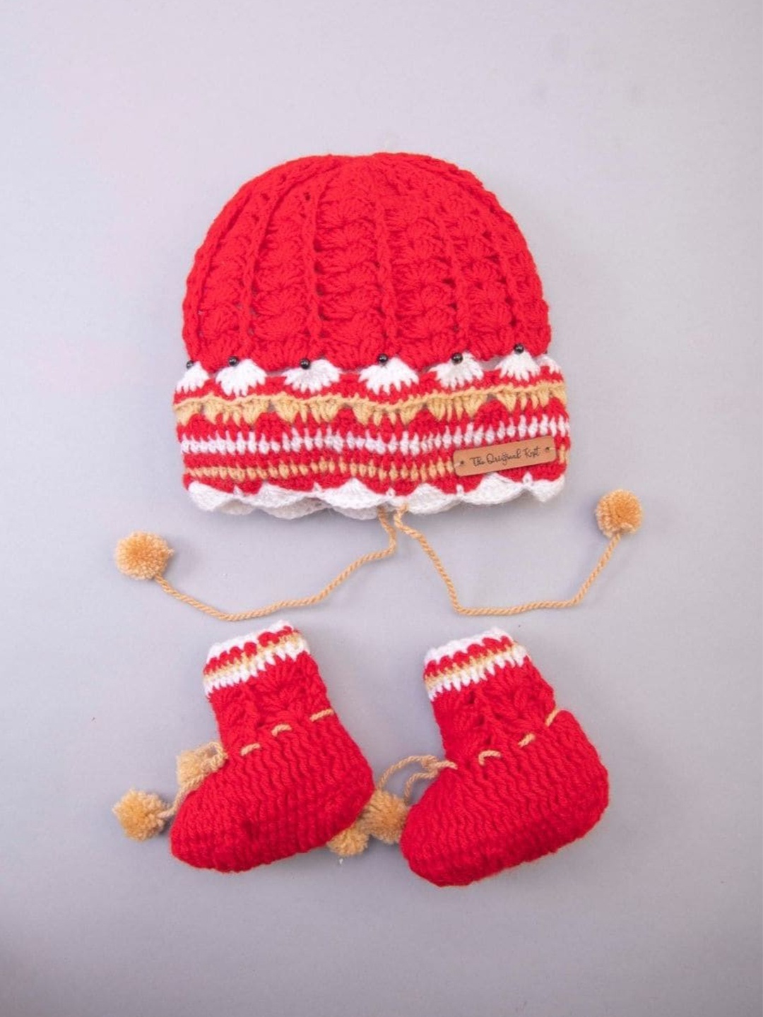 

The Original Knit Kids Acrylic Knitted Beanie With Socks, Red