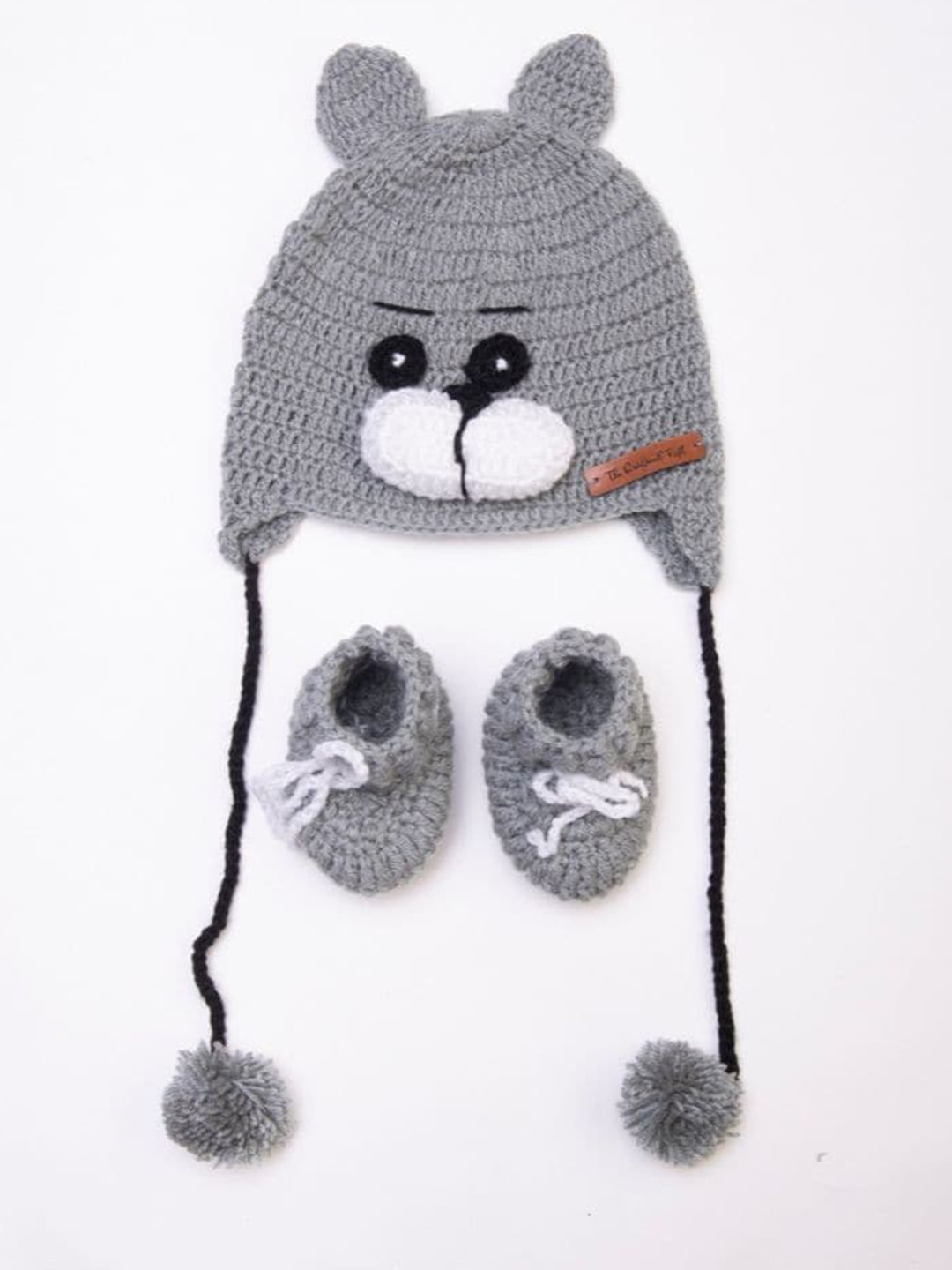 

The Original Knit Kids Self Design Acrylic Beanie Cap With Socks, Grey