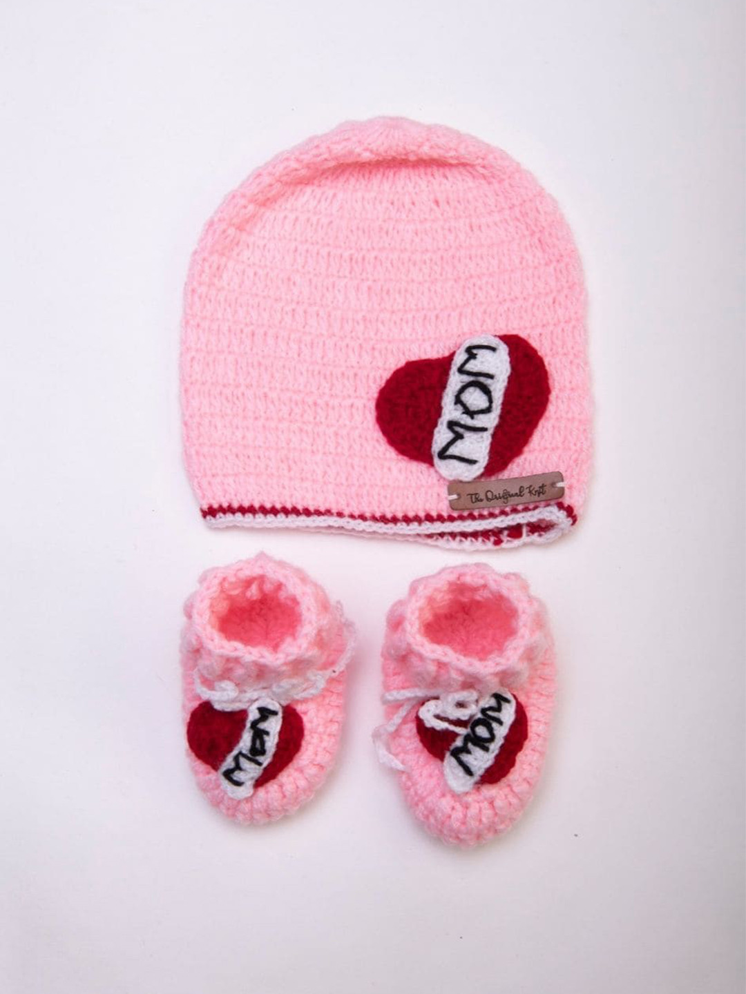 

The Original Knit Infant Kids Self Design Acrylic Beanie With Socks, Pink