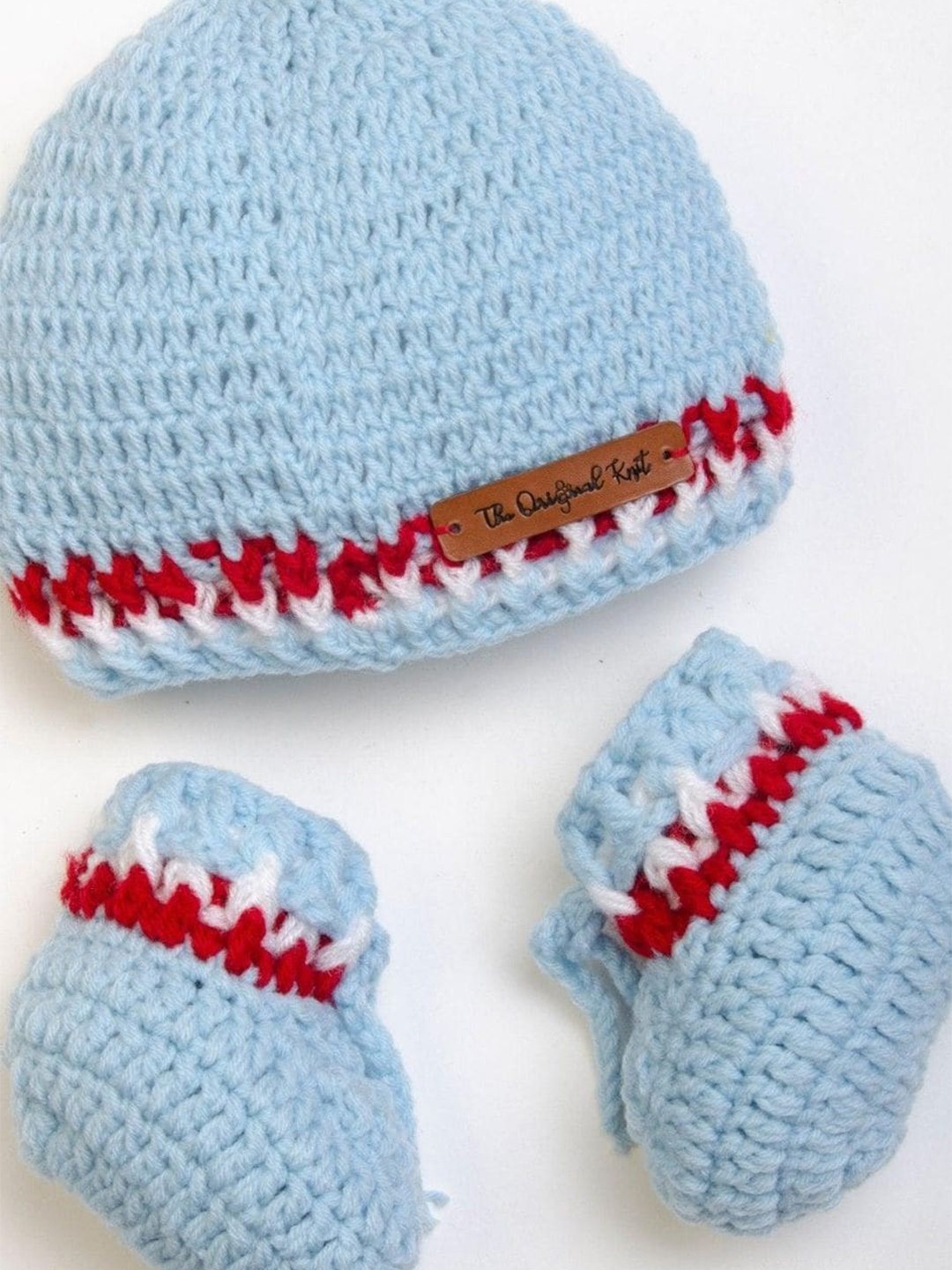

The Original Knit Kids Self Design Acrylic Beanie With Socks, Blue