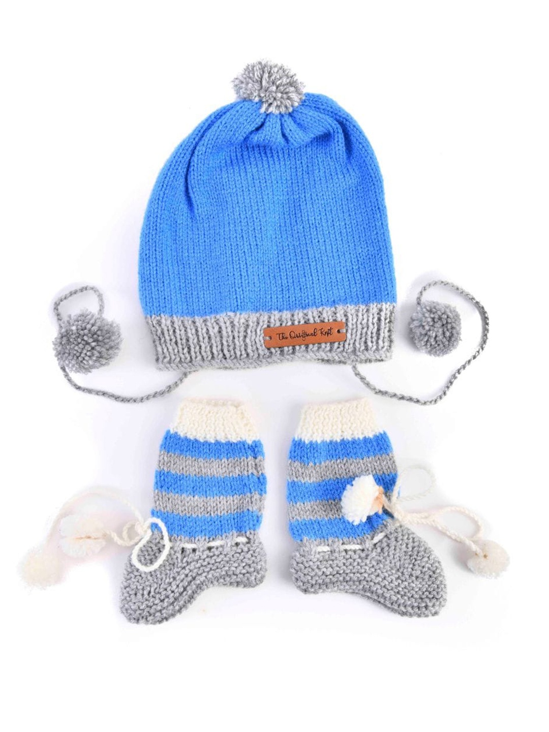 

The Original Knit Infant Kids Striped Acrylic Beanie With Socks, Blue