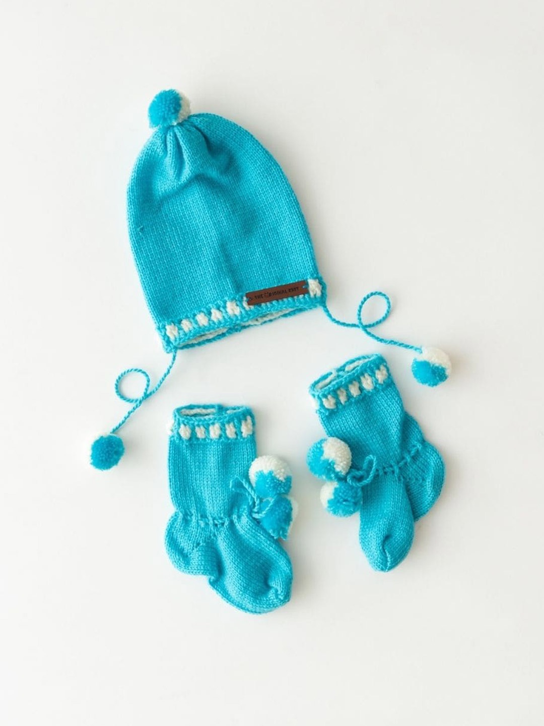 

The Original Knit Infants Self Design Acrylic Beanie Cap With Socks, Blue