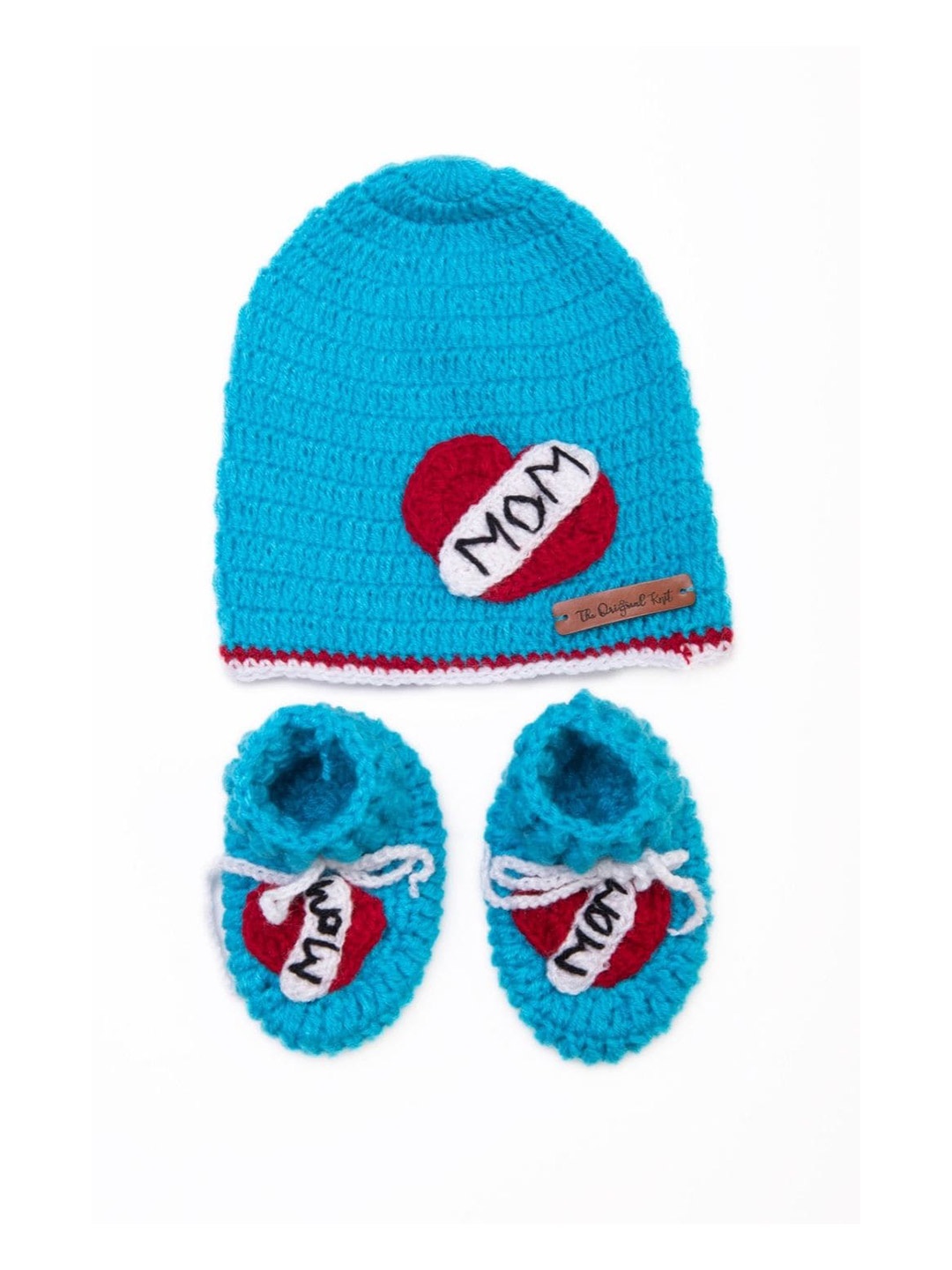 

The Original Knit Kids Self Design Acrylic Beanie Cap With Socks, Blue