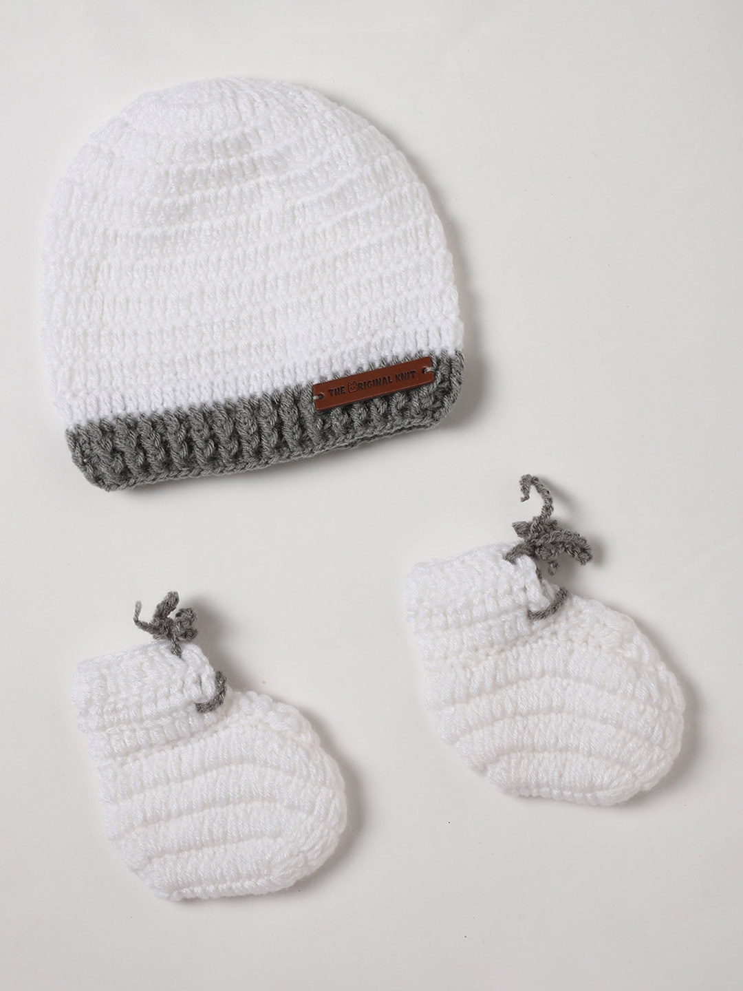 

The Original Knit Infants Self Design Acrylic Crochet Beanie Cap With Socks, White