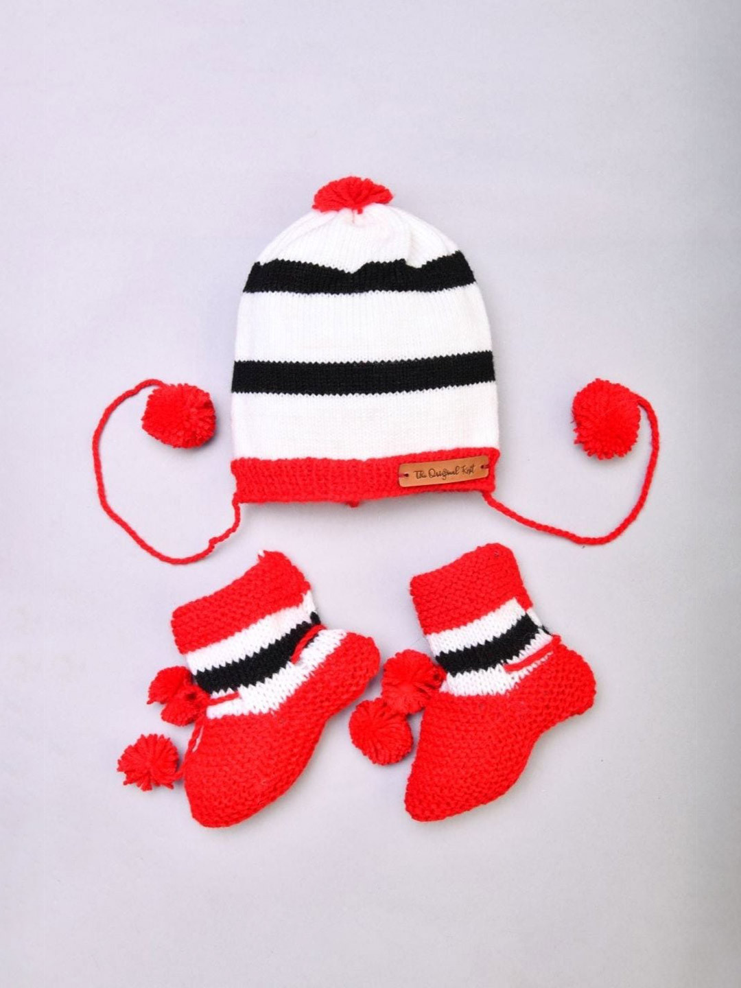 

The Original Knit Infants Self Design Acrylic Beanie With Socks, White