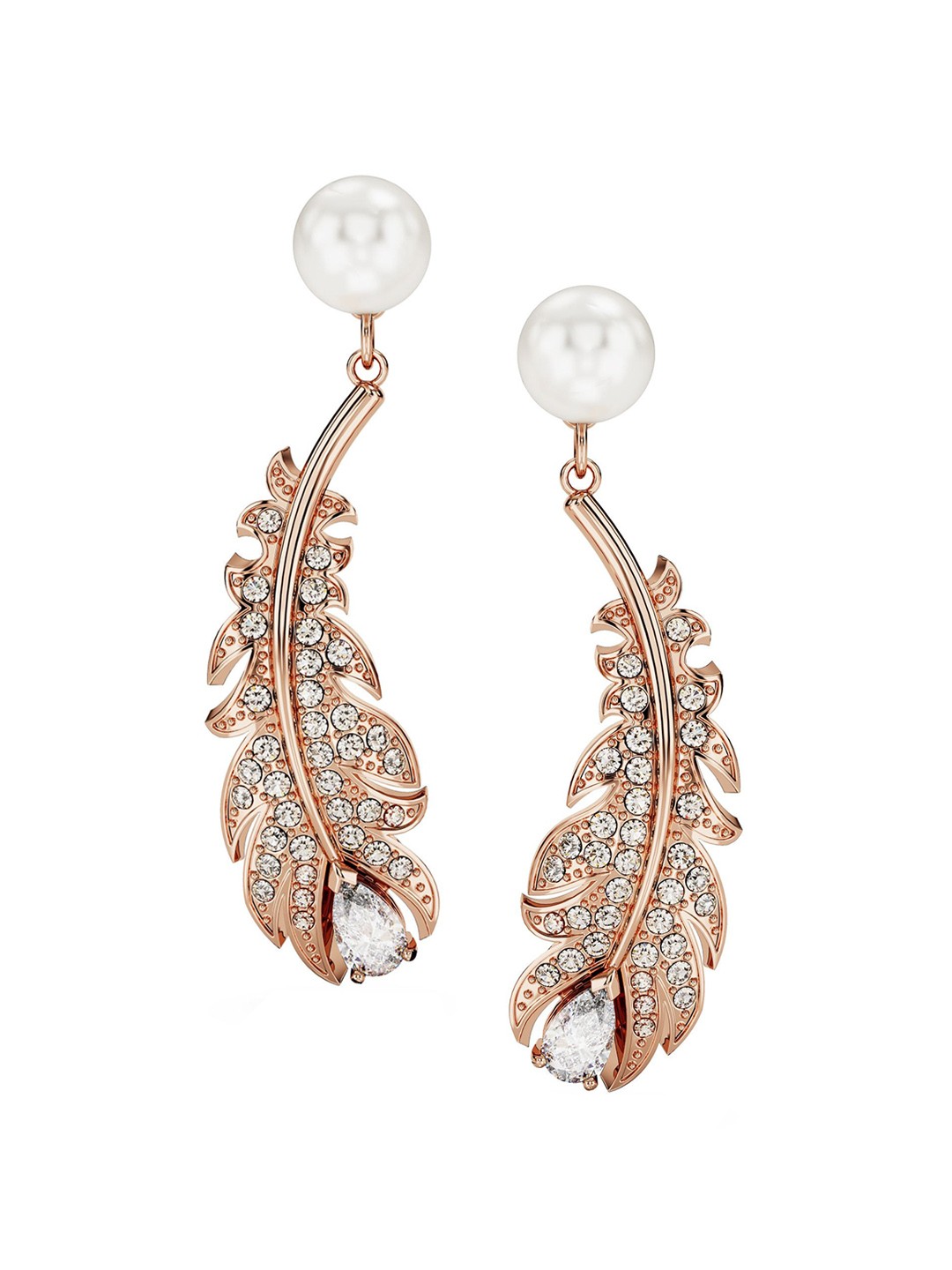 

SWAROVSKI Rose Gold-Plated Idyllia Mixed Cuts Feather Shaped Drop Earrings, White