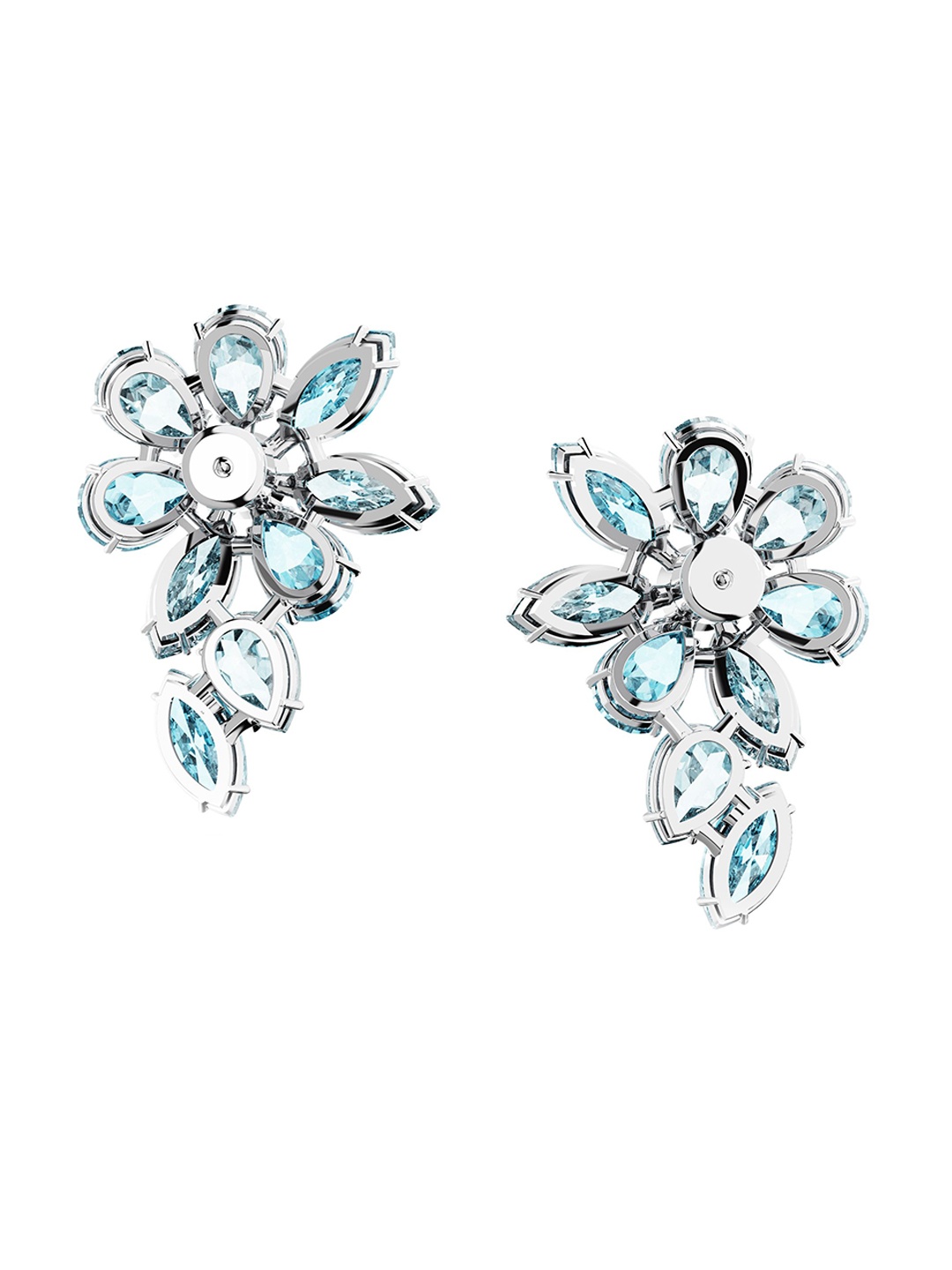 

SWAROVSKI Rhodium-Plated Crystals-Studded Floral Drop Earrings, Blue