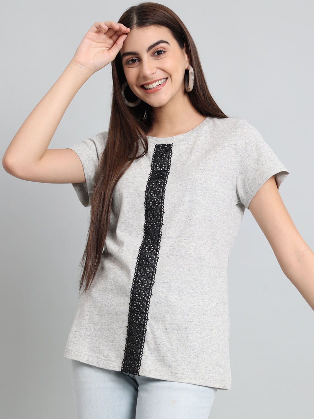 

Just Wow Applique Detail Cotton T-shirt, Grey