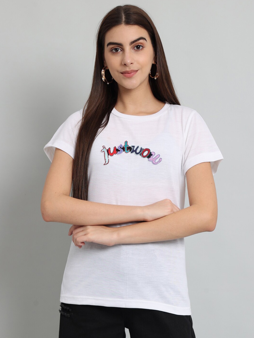 

Just Wow Applique Detail Cotton T-shirt, White