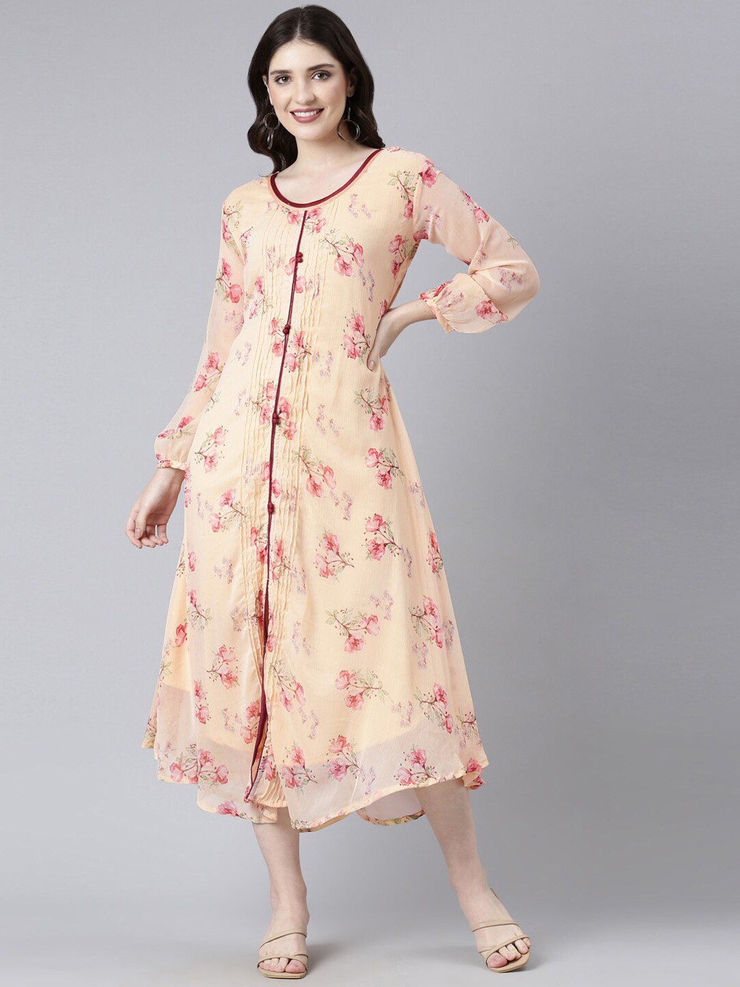 

Souchii Floral Printed Chiffon Midi Dress, Peach