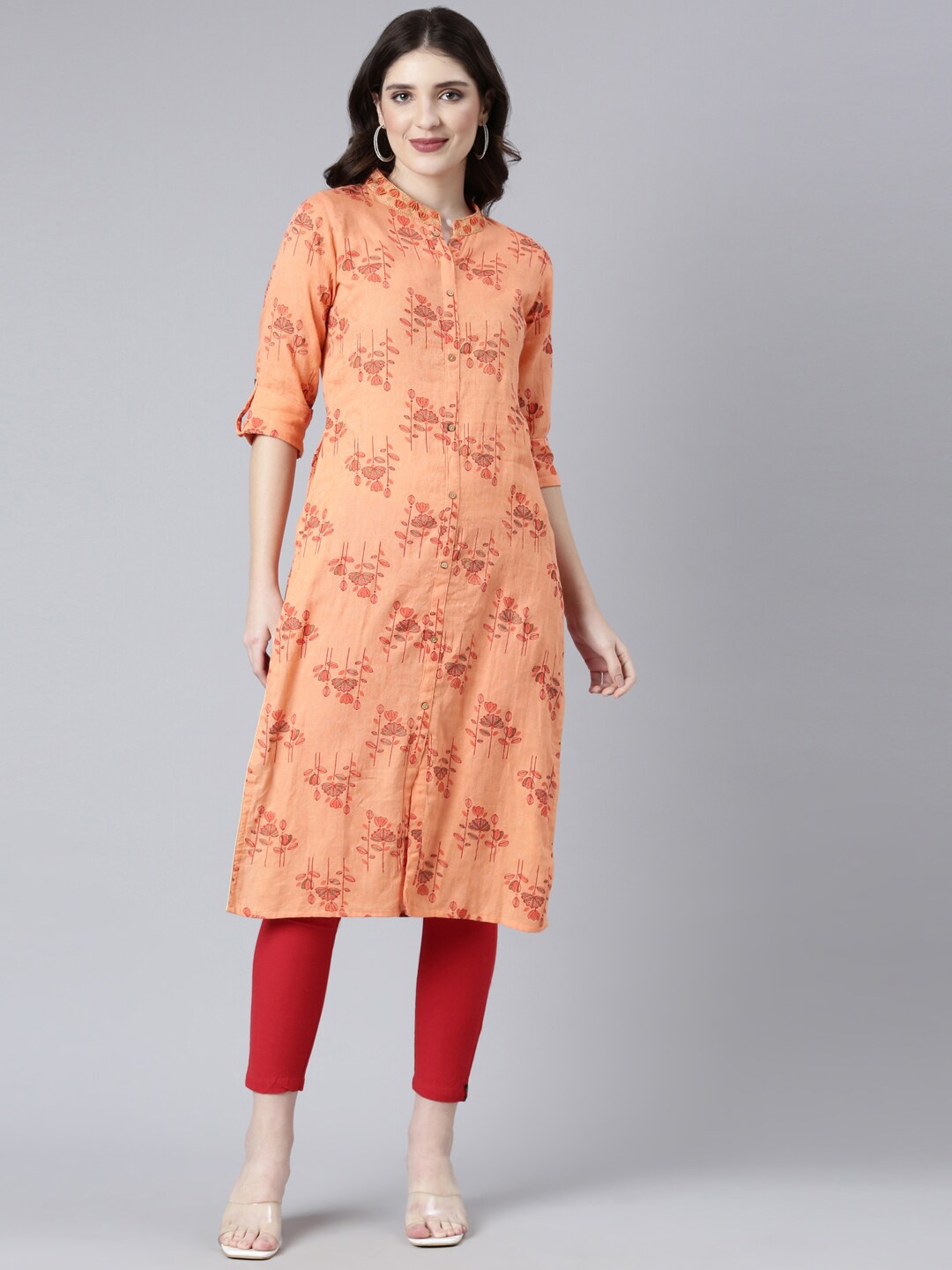 

Souchii Floral Embroidered Straight Kurta, Orange