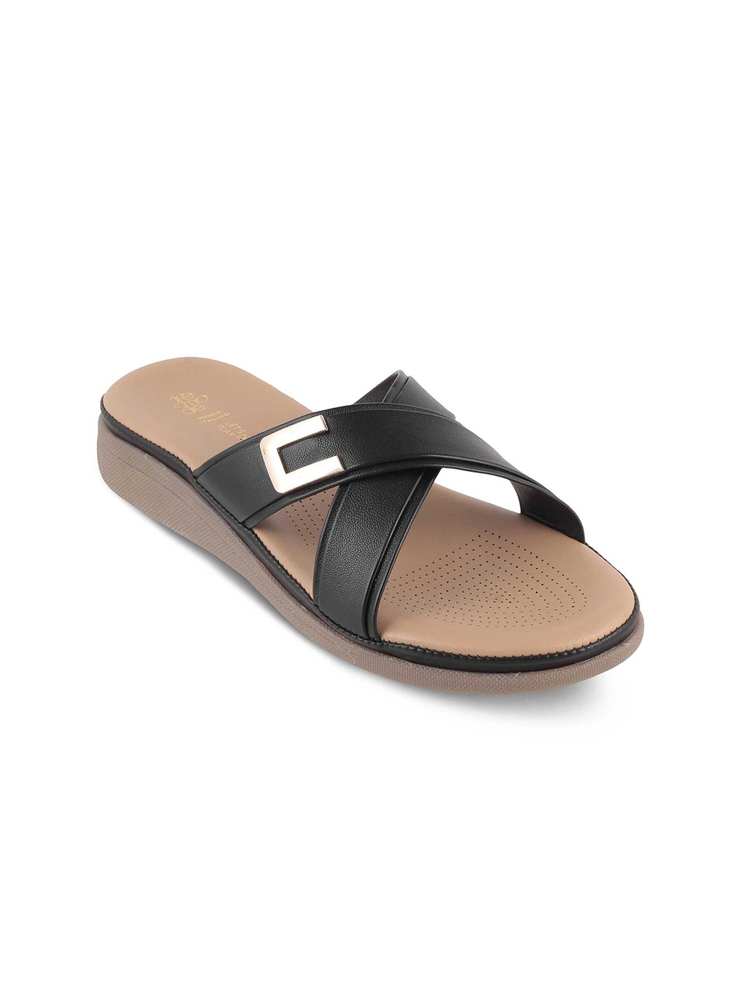 

Tresmode SACKS Embellished Cross Strap Open Toe Flats, Black