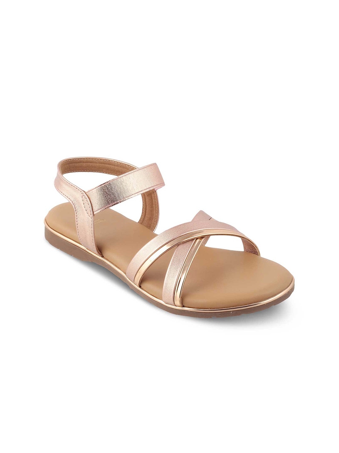 

Tresmode FLASHINE Cross Strap Open Toe Flats With Backstrap, Champagne