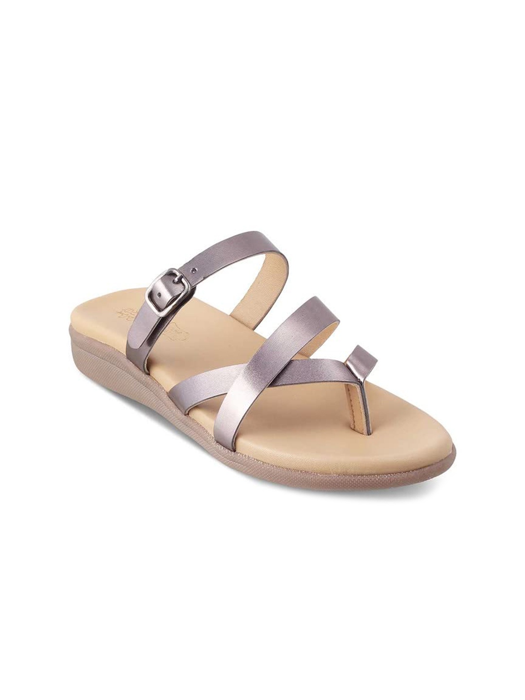 

Tresmode ACHELLE Open Toe Flats With Buckles Detail, Grey