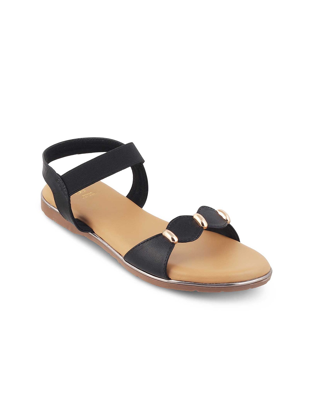 

Tresmode STUDFLAT Embellished Open Toe Flats With Backstrap, Black