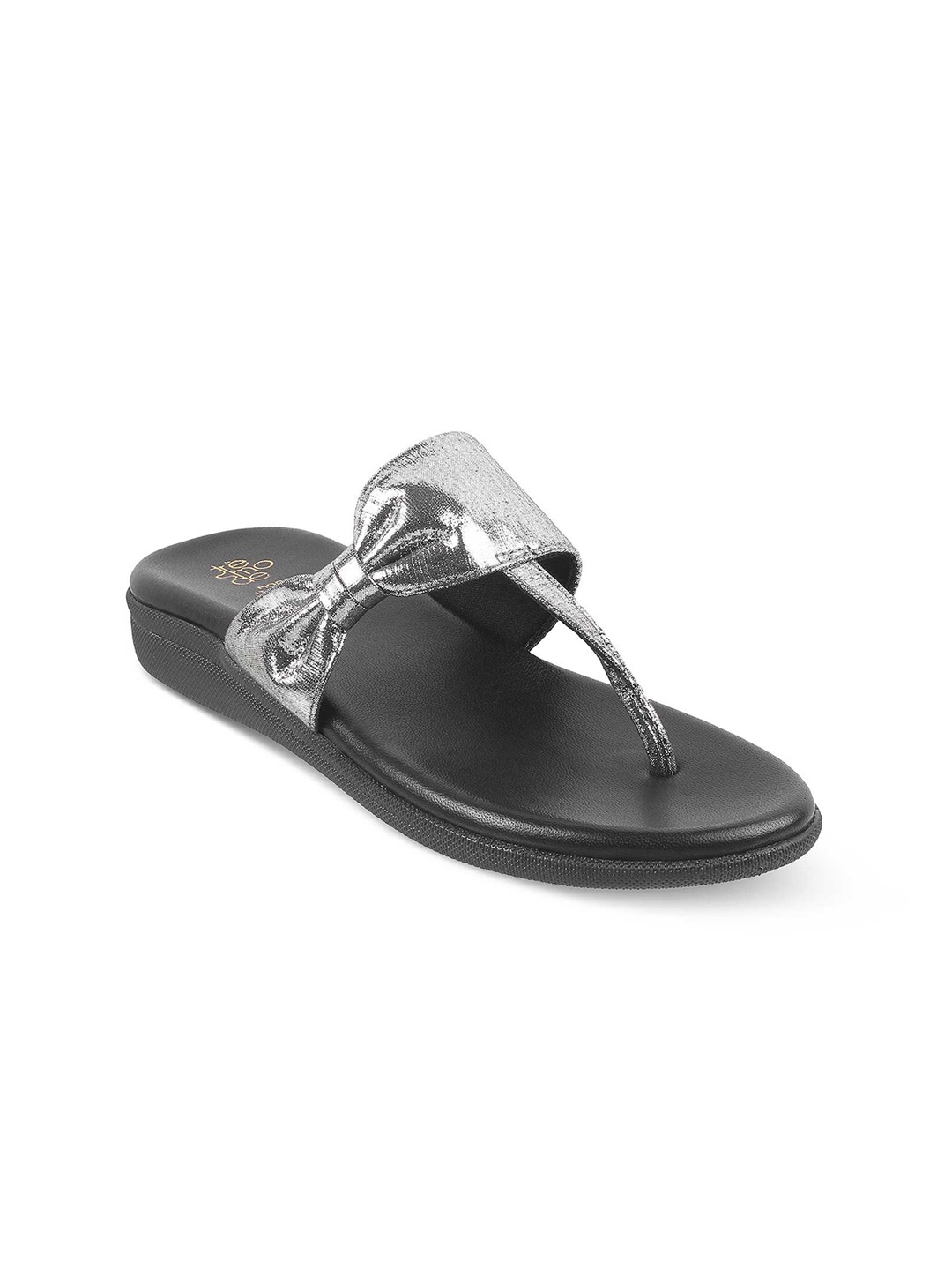 

Tresmode Textured T -Strap Flats With Bows, Silver