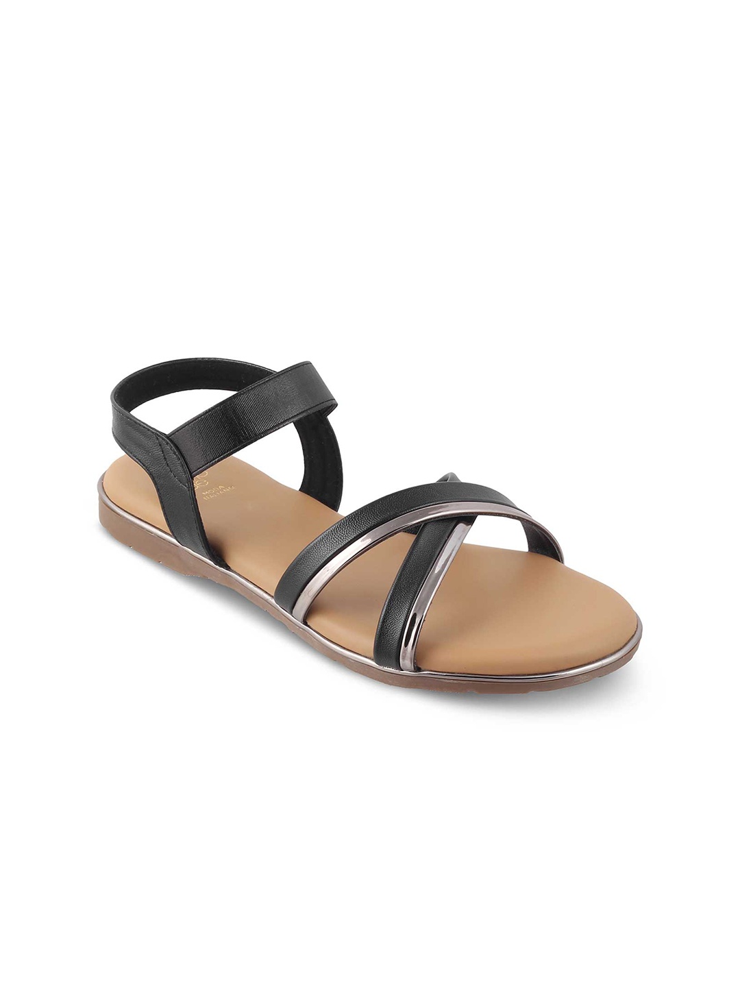 

Tresmode FLASHINE Cross Strap Open Toe Flats With Backstrap, Black