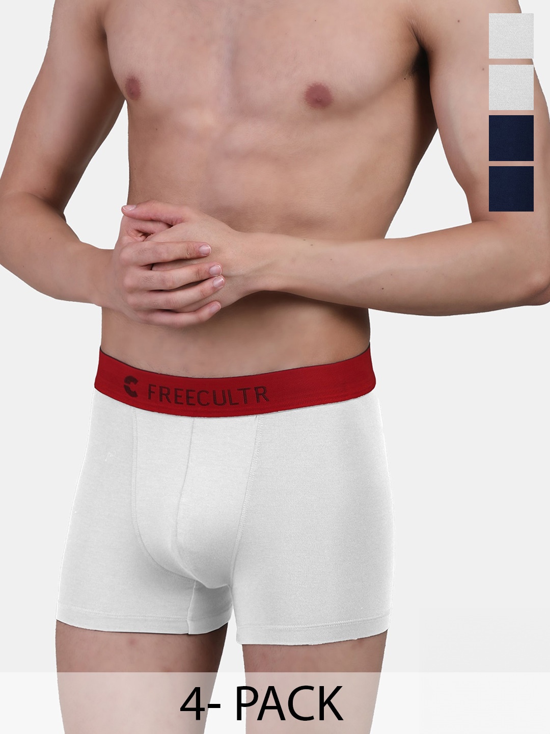 

FREECULTR Pack Of 4 Anti Bacterial Sweat Proof Trunks, White